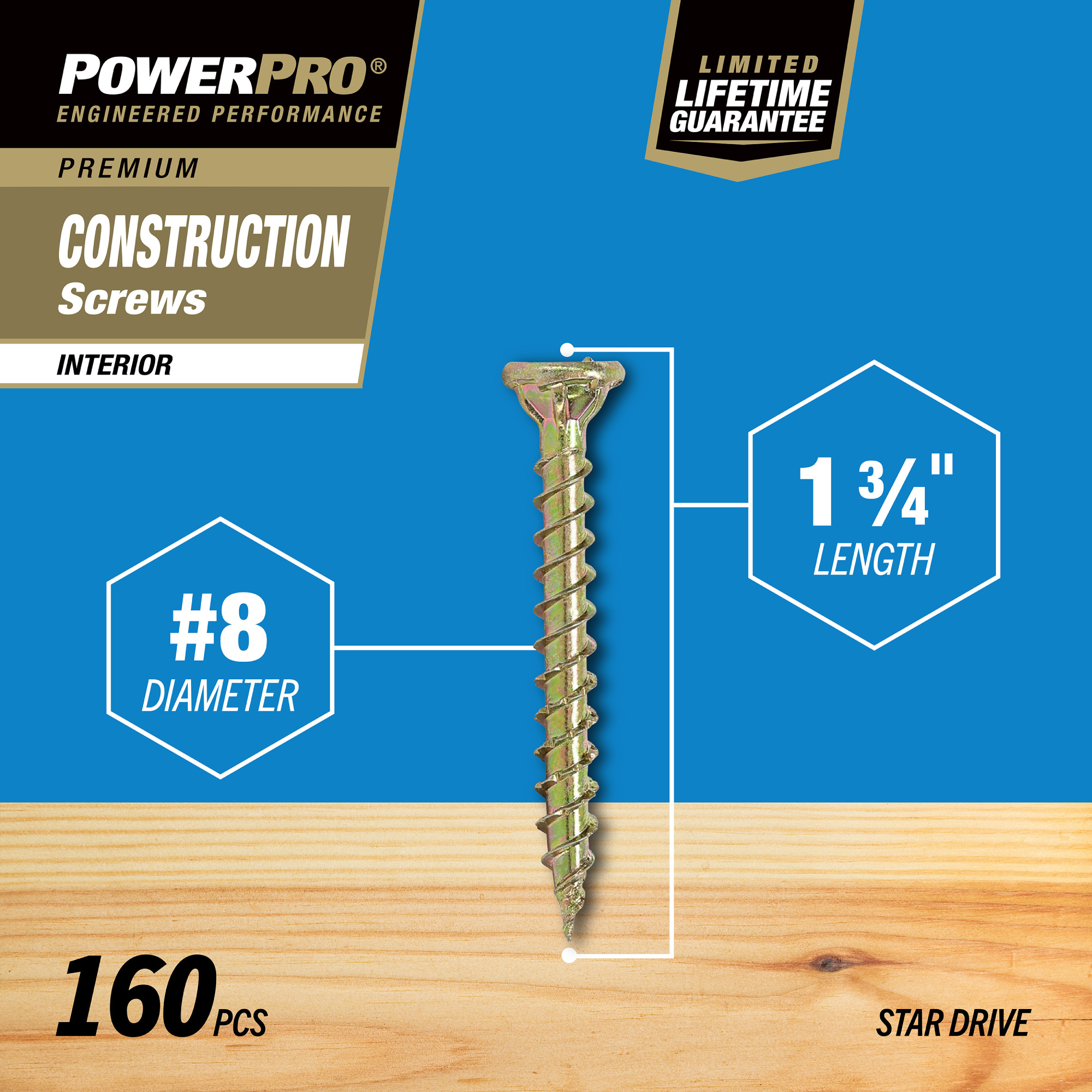 Power Pro Premium Interior Construction Screws (#8 x 1-3/4 in.) - 160 pc
