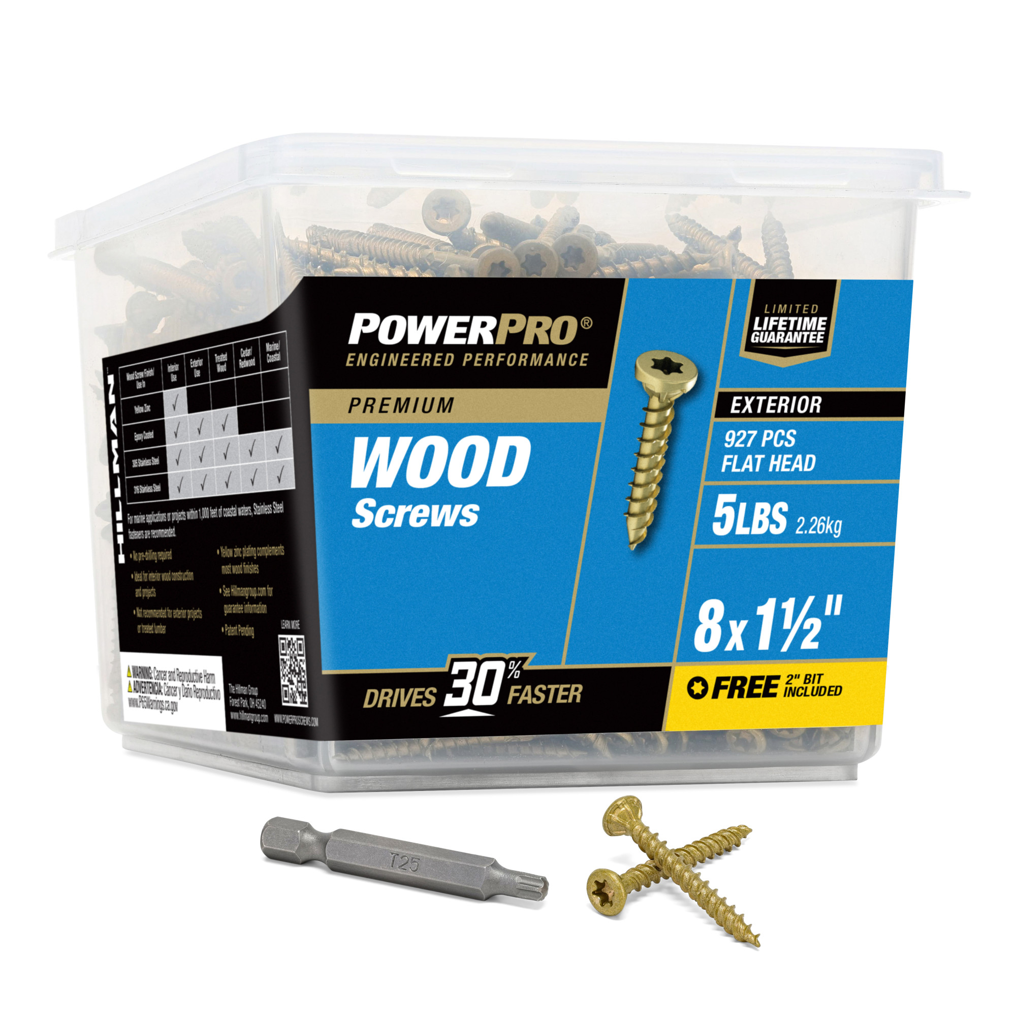 Power Pro Premium Exterior Wood Screws (#8 x 1-1/2 in.) - 927 pc