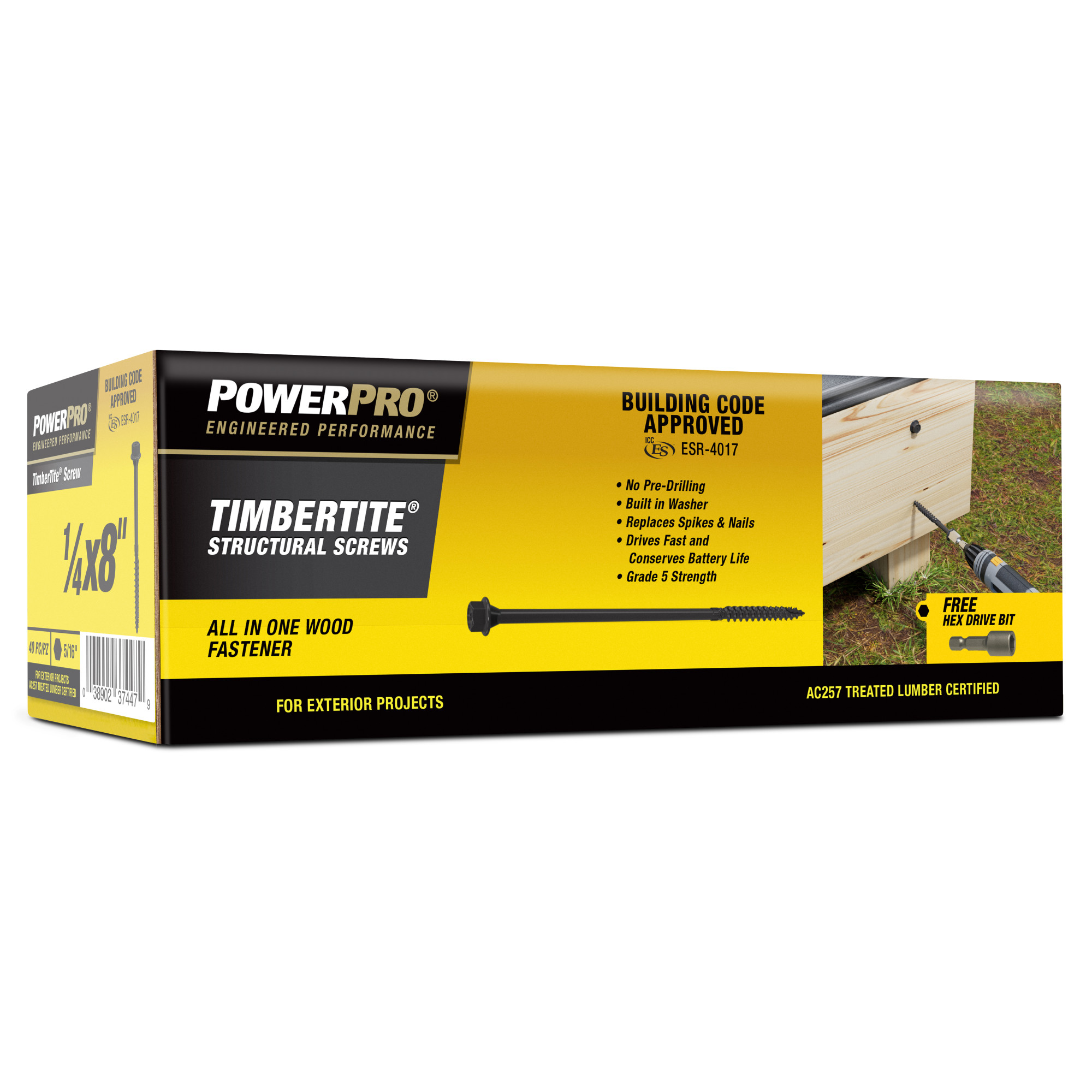 Power Pro TimberTite Structural Screws (1/4 in. x 8 in.) - 40 pc