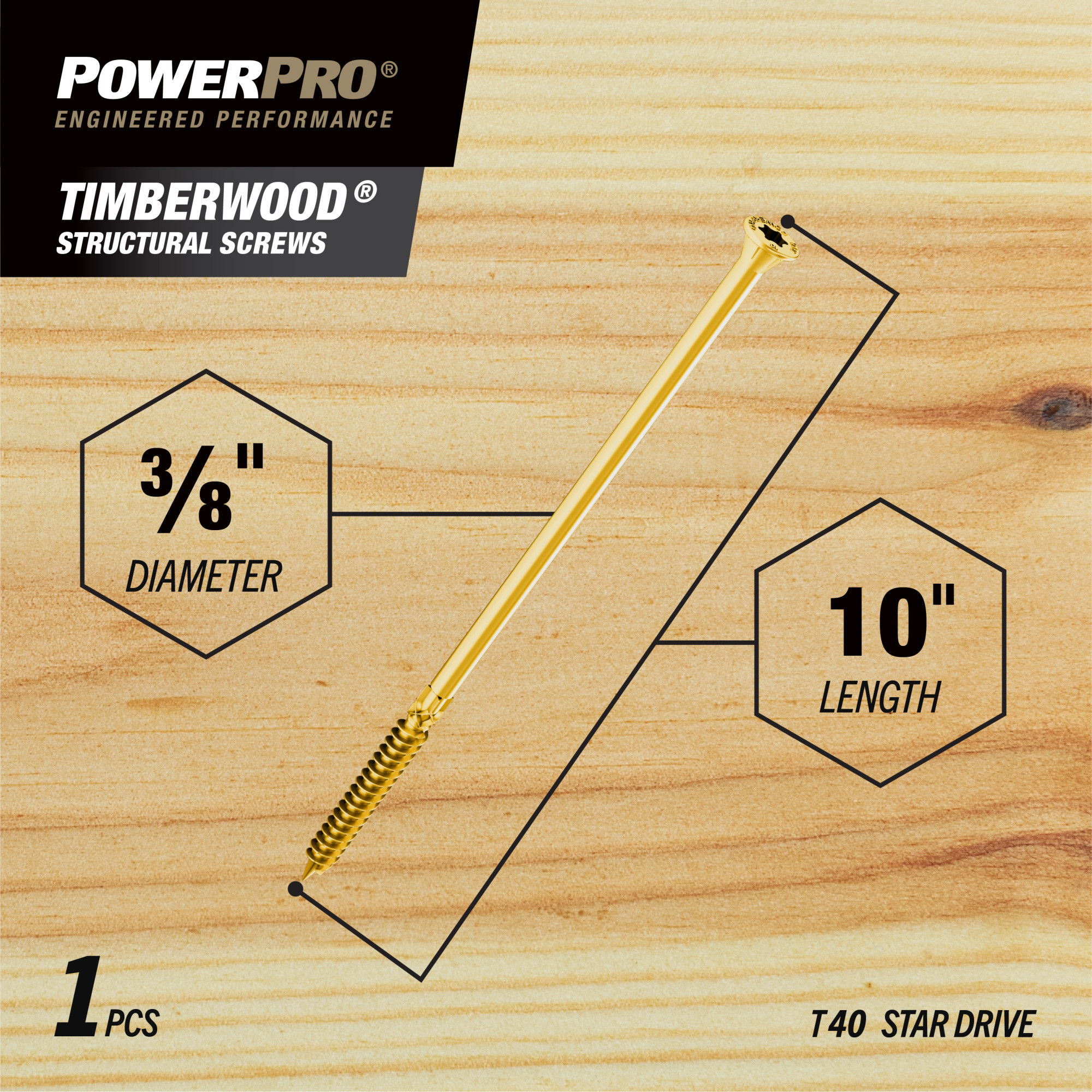 Power Pro TimberWood Structural Screws (3/8 in. x 8 in.) - 1pc
