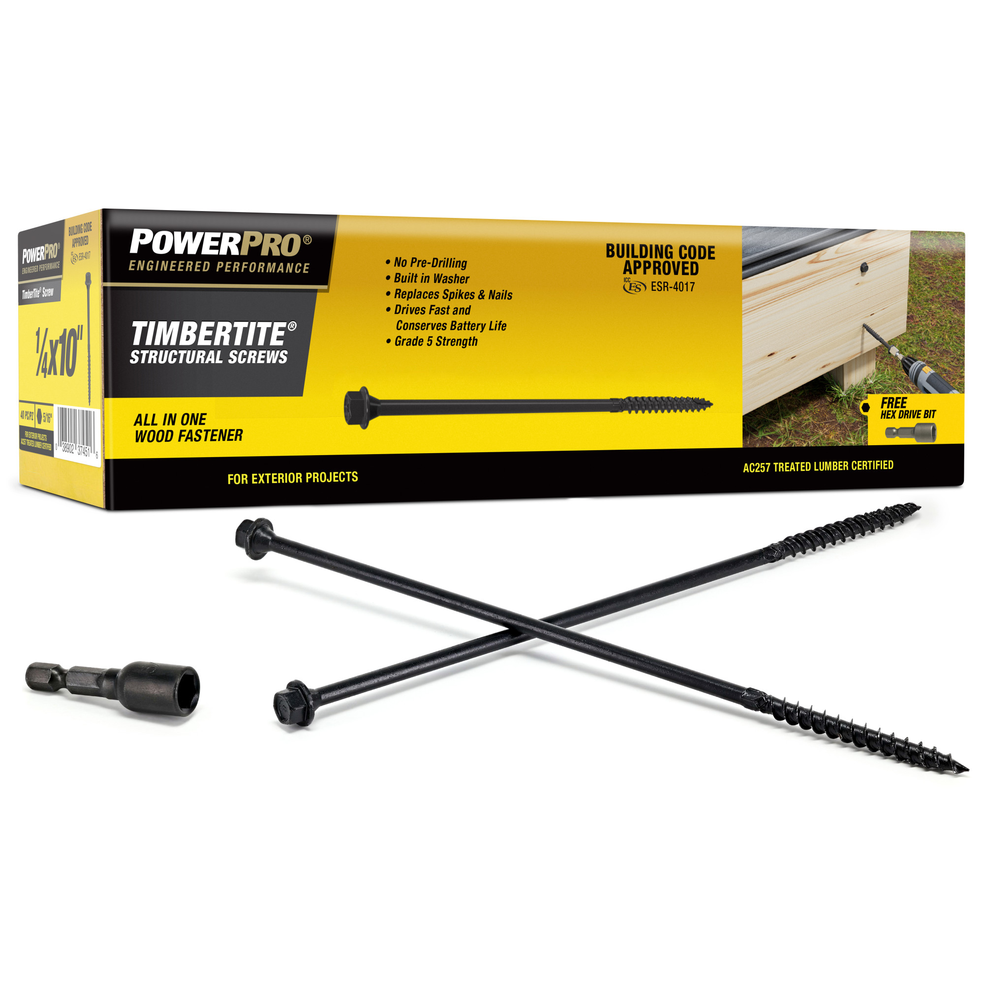 Power Pro TimberTite Structural Screws (1/4 in. x 10 in.) - 40 pc