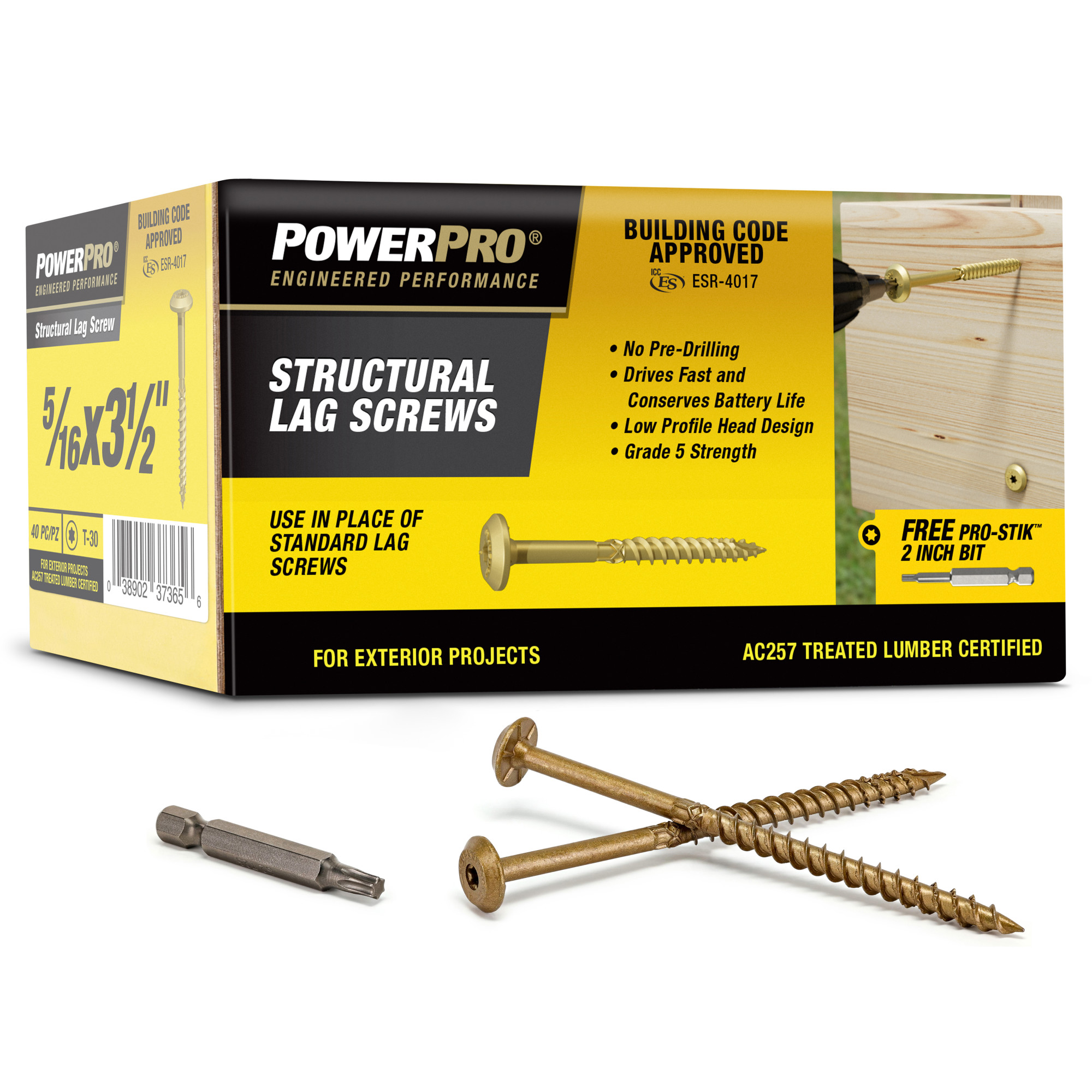 Power Pro Bronze Structural Lag Screws (5/16 in. x 3-1/2 in.) - 40 pc