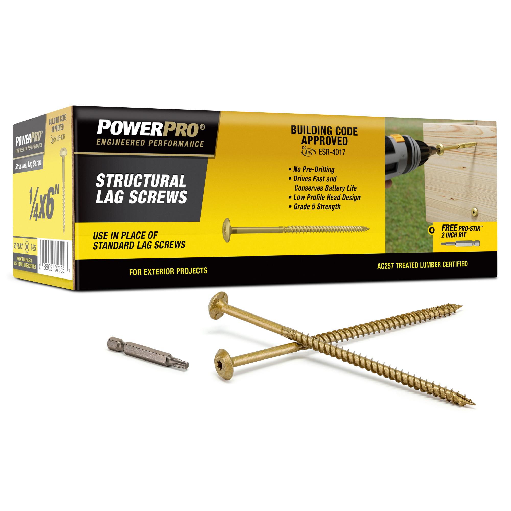 Power Pro Bronze Structural Lag Screws (1/4 in. x 6 in.) - 50 pc