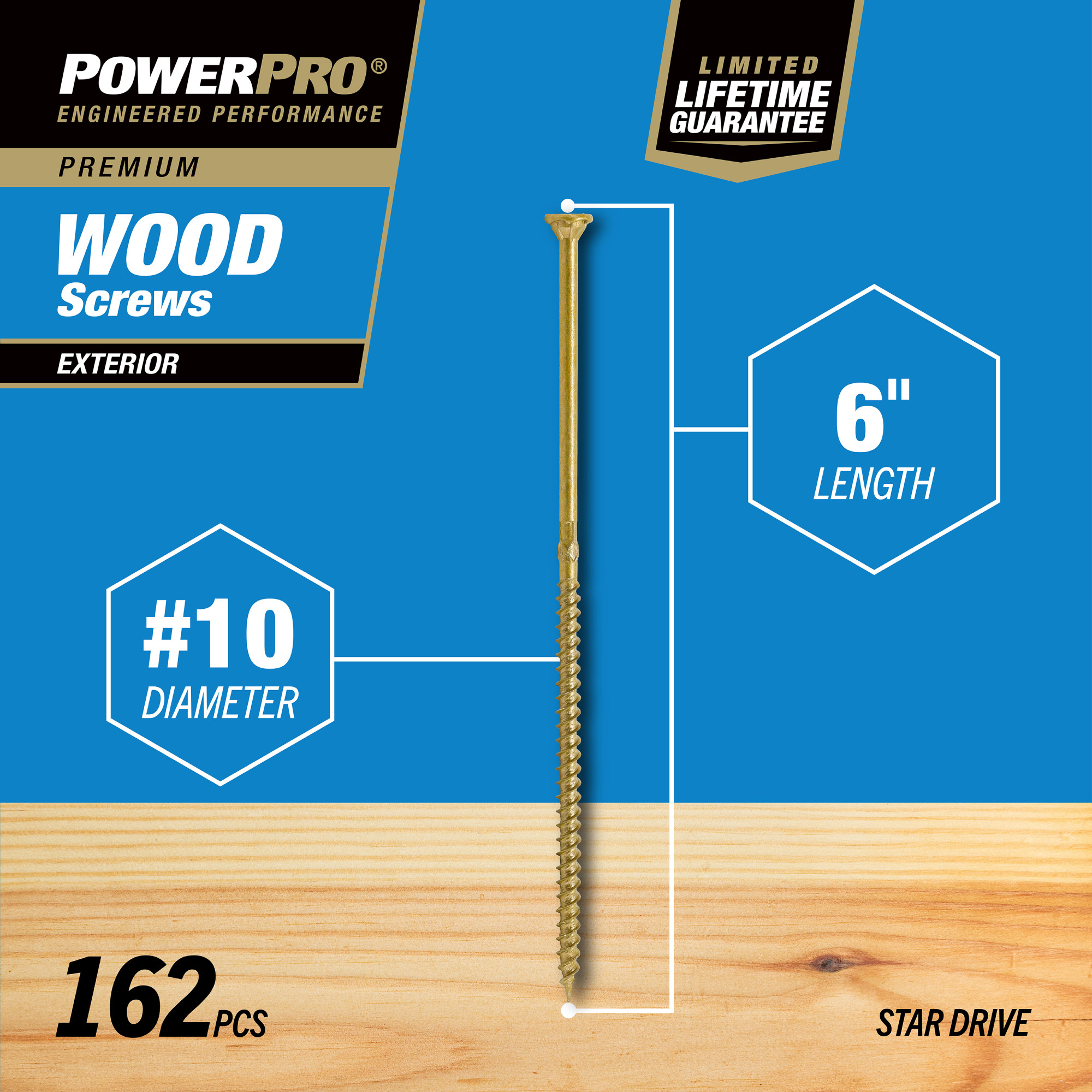 Power Pro Premium Exterior Wood Screws (#10 x 6 in.) - 162 pc