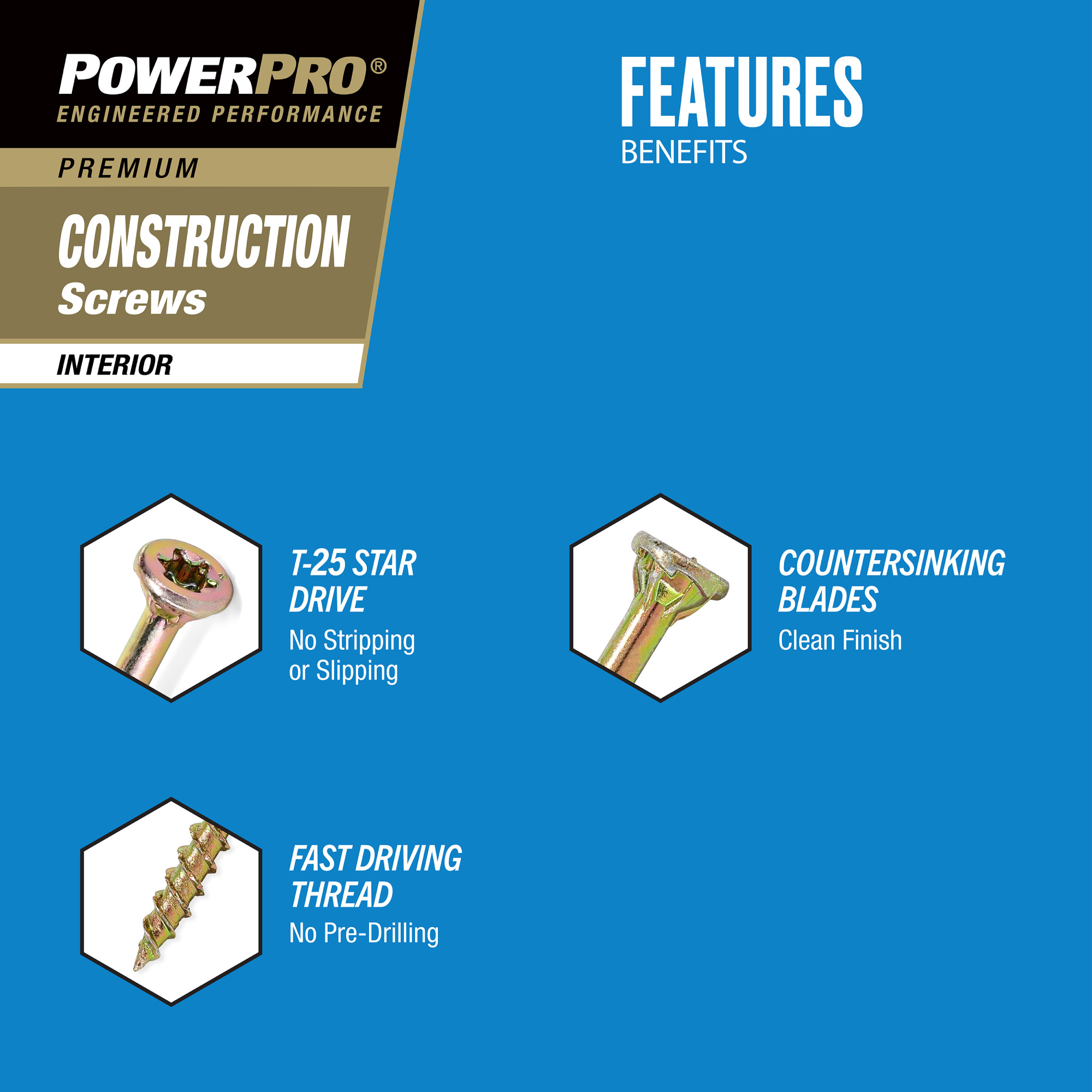 Power Pro Premium Interior Construction Screws (#8 x 1-1/2 in.) - 185 pc