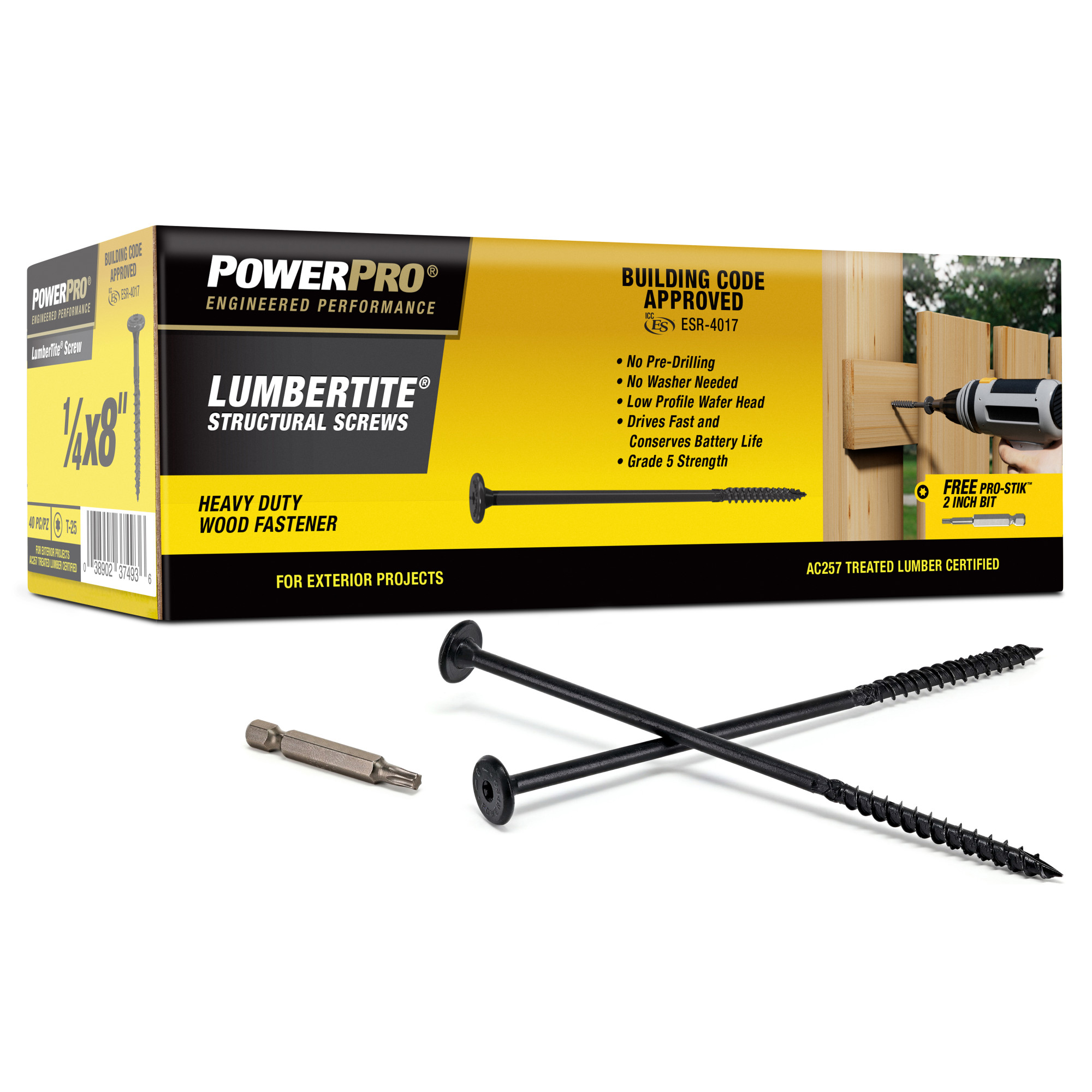 Power Pro Black Lumber-Tite Structural Screws (1/4 in. x 8 in.) - 40 pc