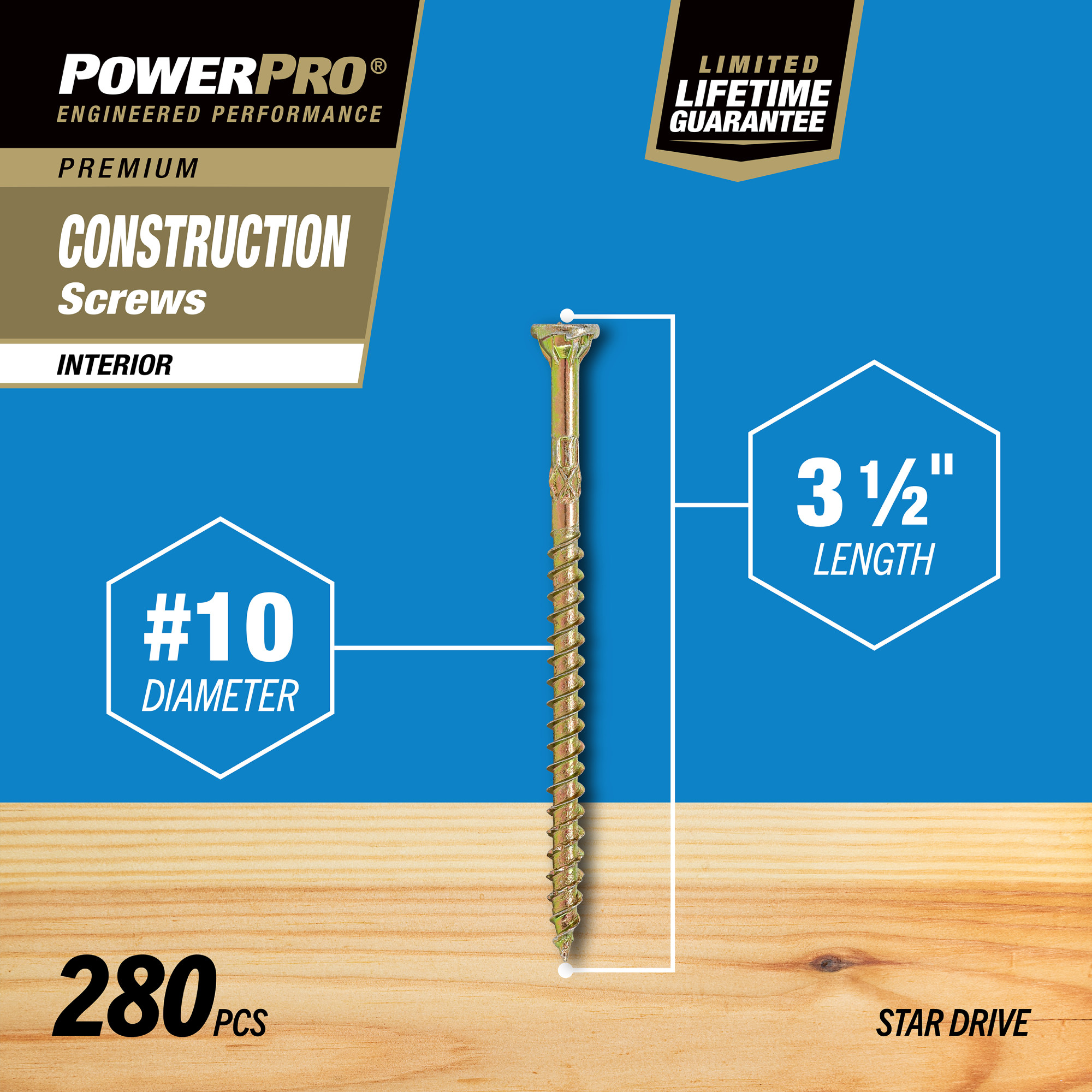 Power Pro Premium Interior Construction Screws (#10 x 3-1/2 in.) - 280 pc