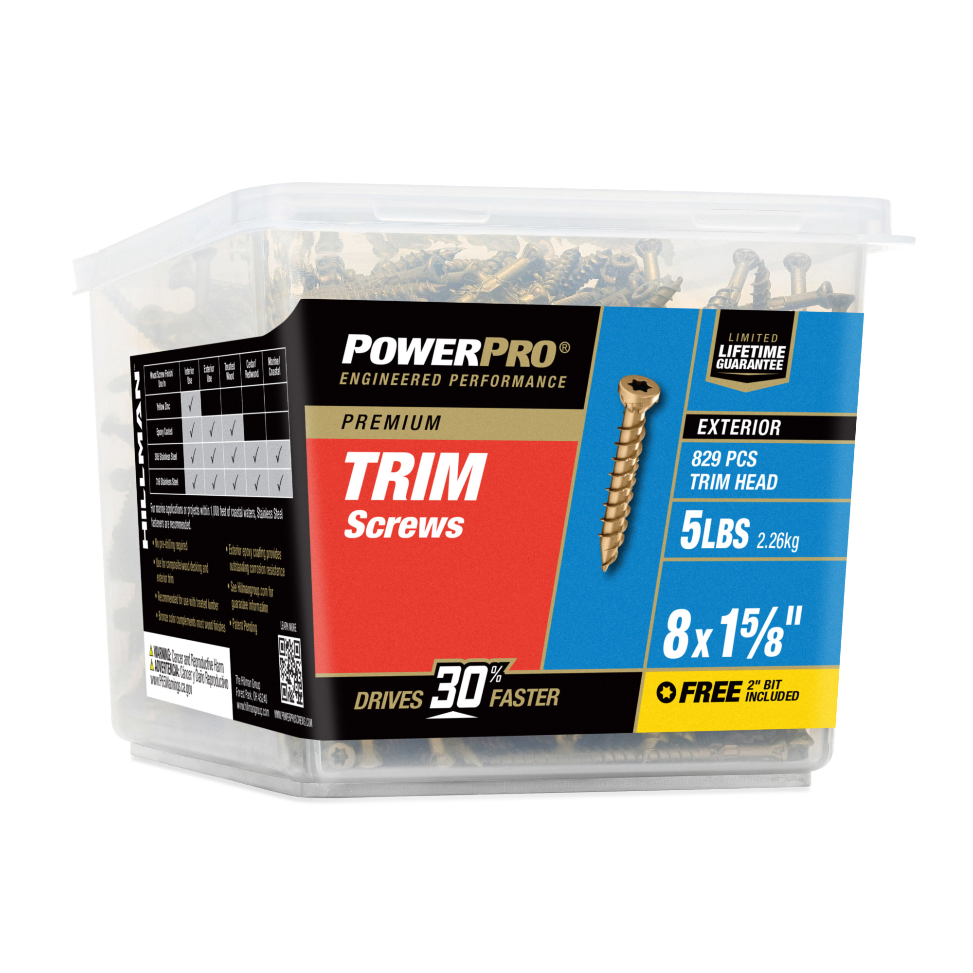 Power Pro&reg; Premium Bronze Exterior Trim Screws (#8 x 1-5/8 in.) - 829 pc