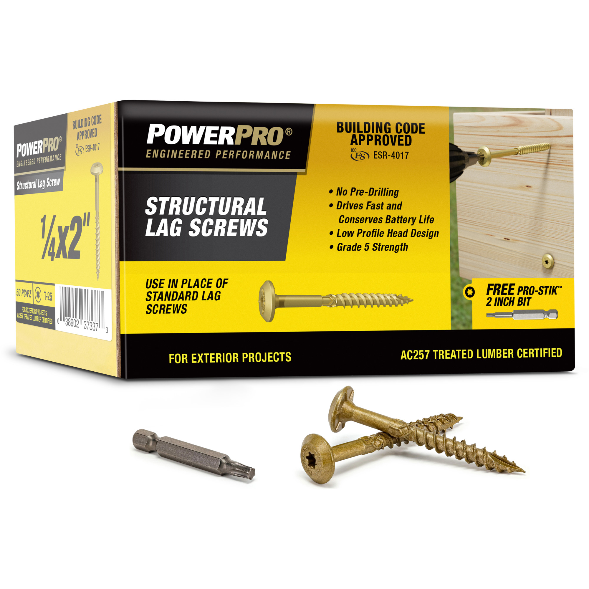 Power Pro Bronze Structural Lag Screws (1/4 in. x 2 in.) - 50 pc