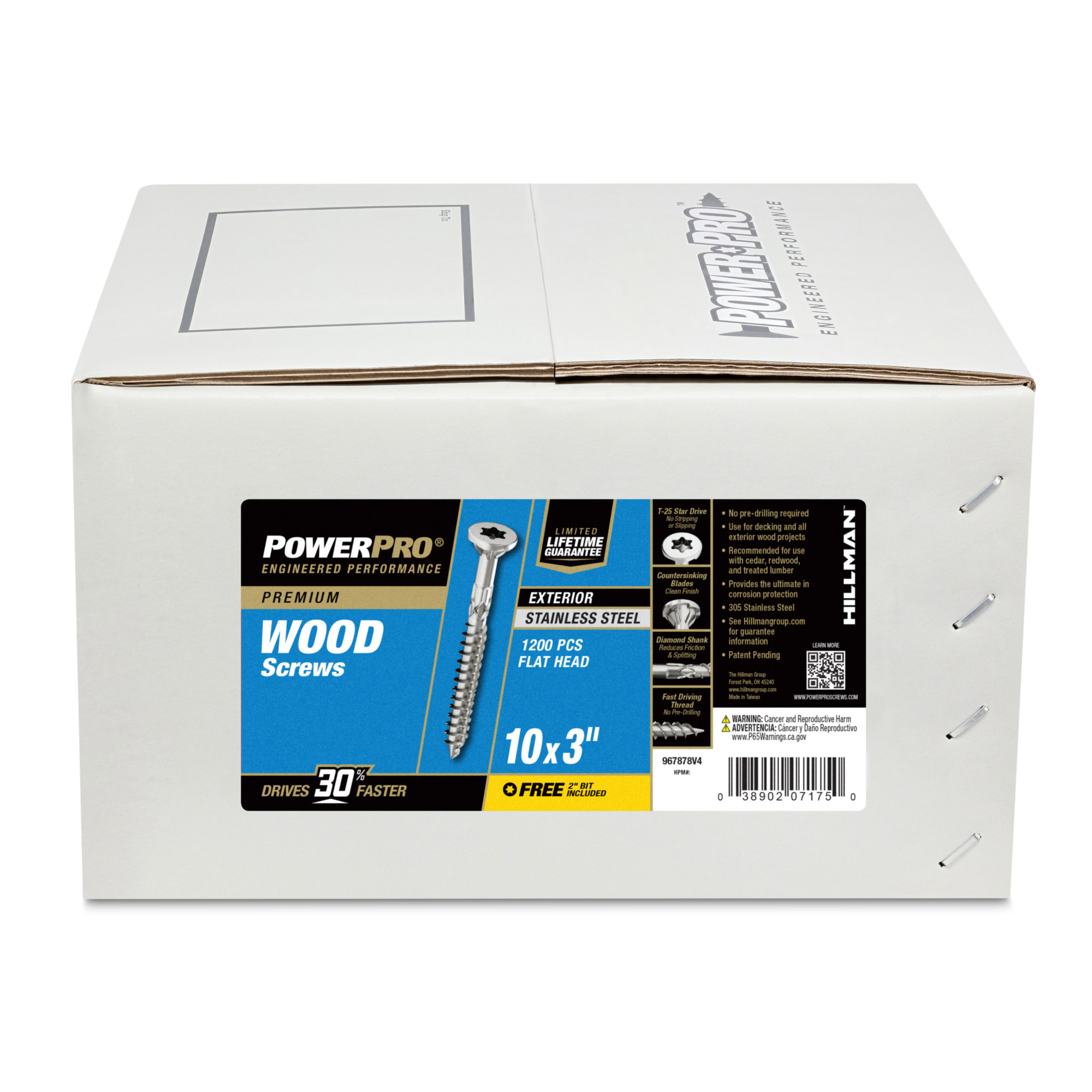Power Pro Premium 305 Stainless Steel Wood Screws (#10 x 3 in.) - 1200 pc