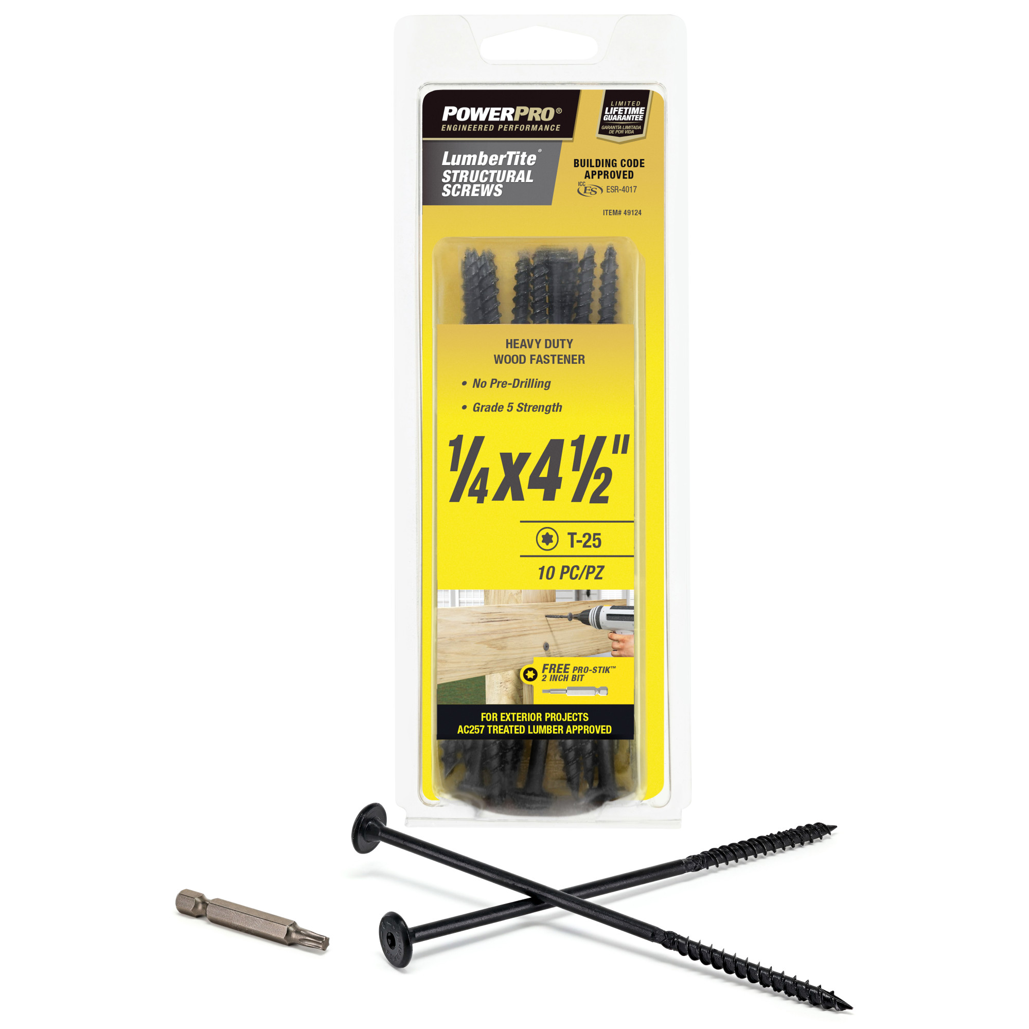 Power Pro Black Lumber-Tite Structural Screws (1/4 in. x 4-1/2 in.) - 10 pc