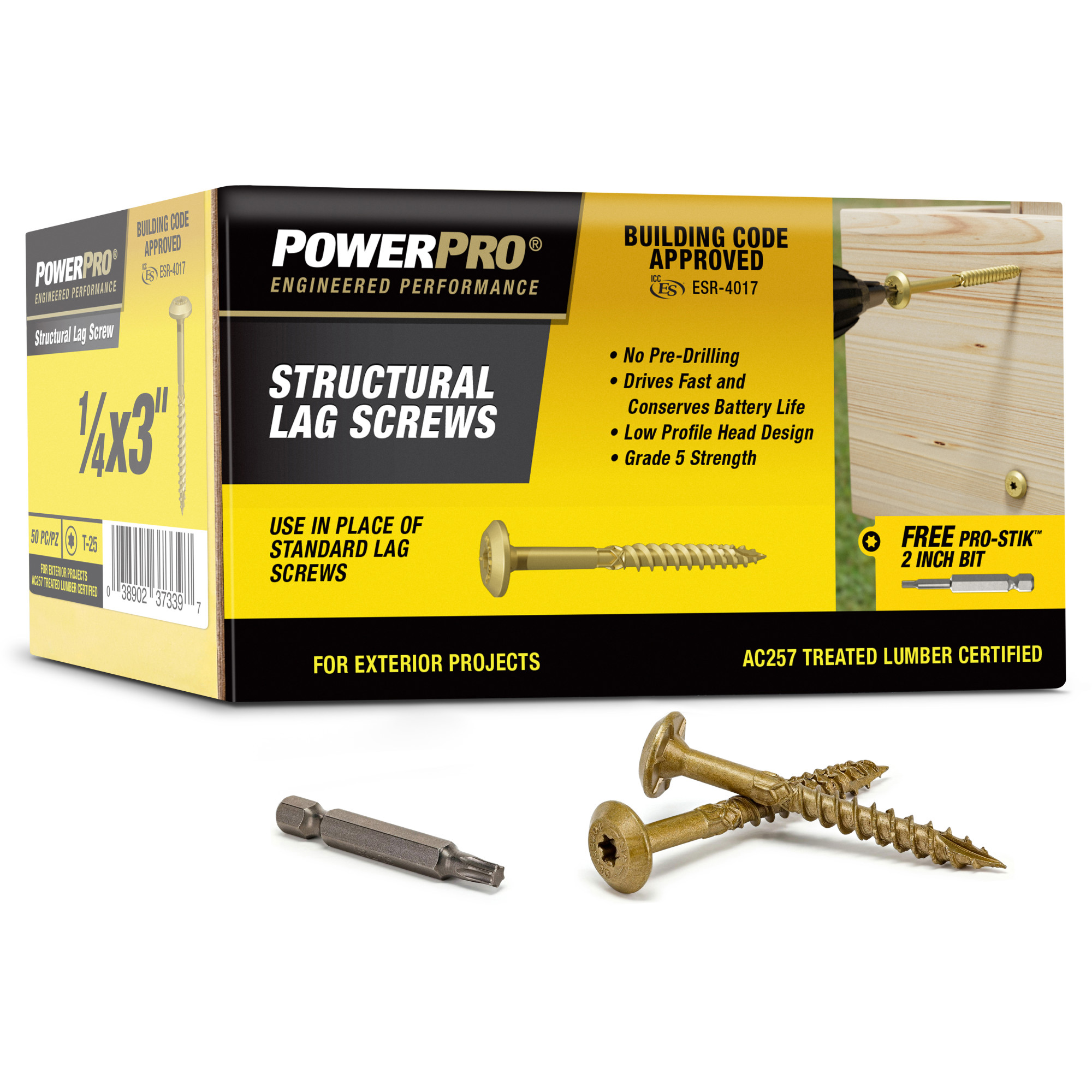 Power Pro Bronze Structural Lag Screws (1/4 in. x 3 in.) - 50 pc