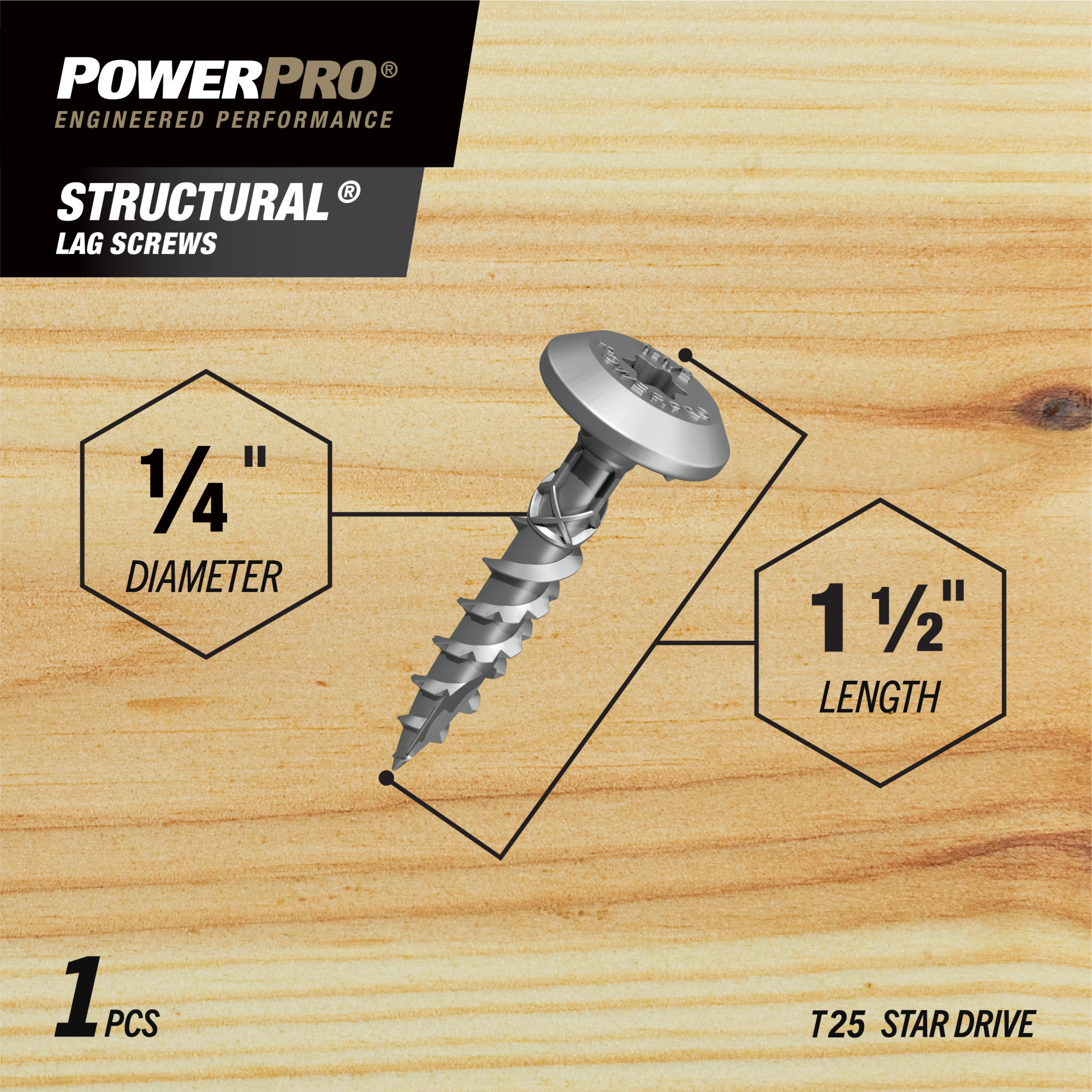Power Pro 316SS Stainless Steel Structural Lag Screws 1/4 in. x 1-1/2 in. - 1pc
