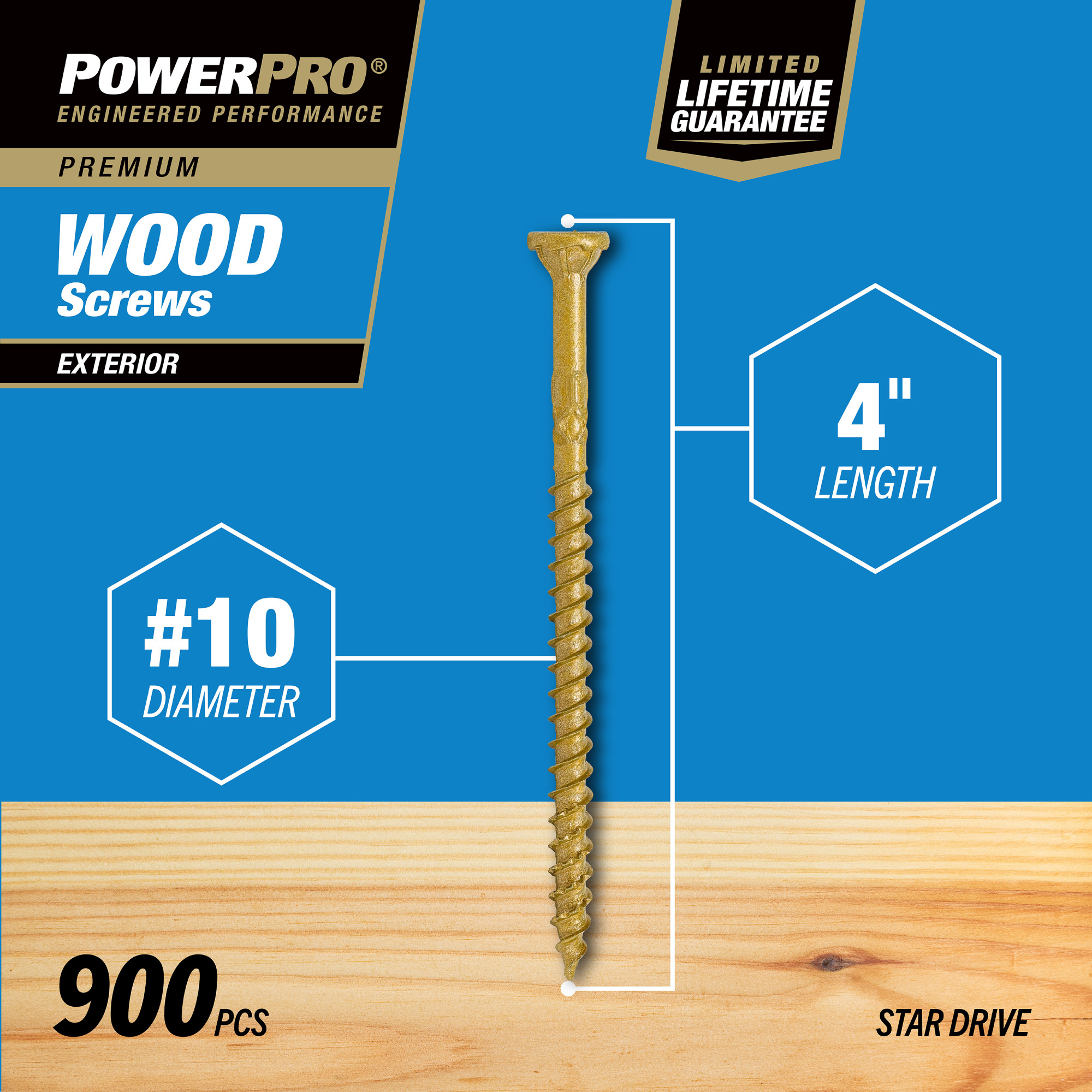 Power Pro Premium Exterior Wood Screws (#10 x 4 in.) - 900 pc
