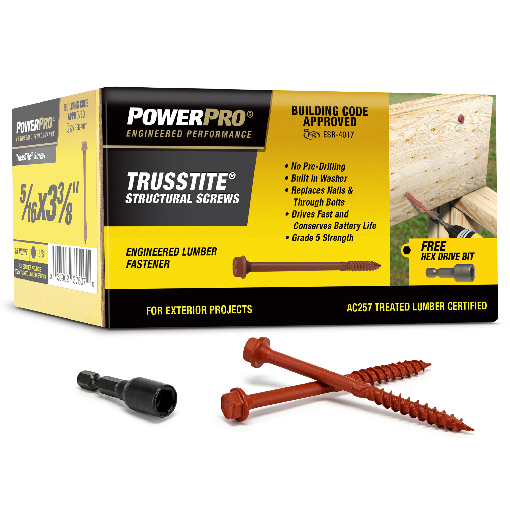Power Pro TrussTite Structural Screws (5/16 in. x 3-3/8 in.) - 45 pc
