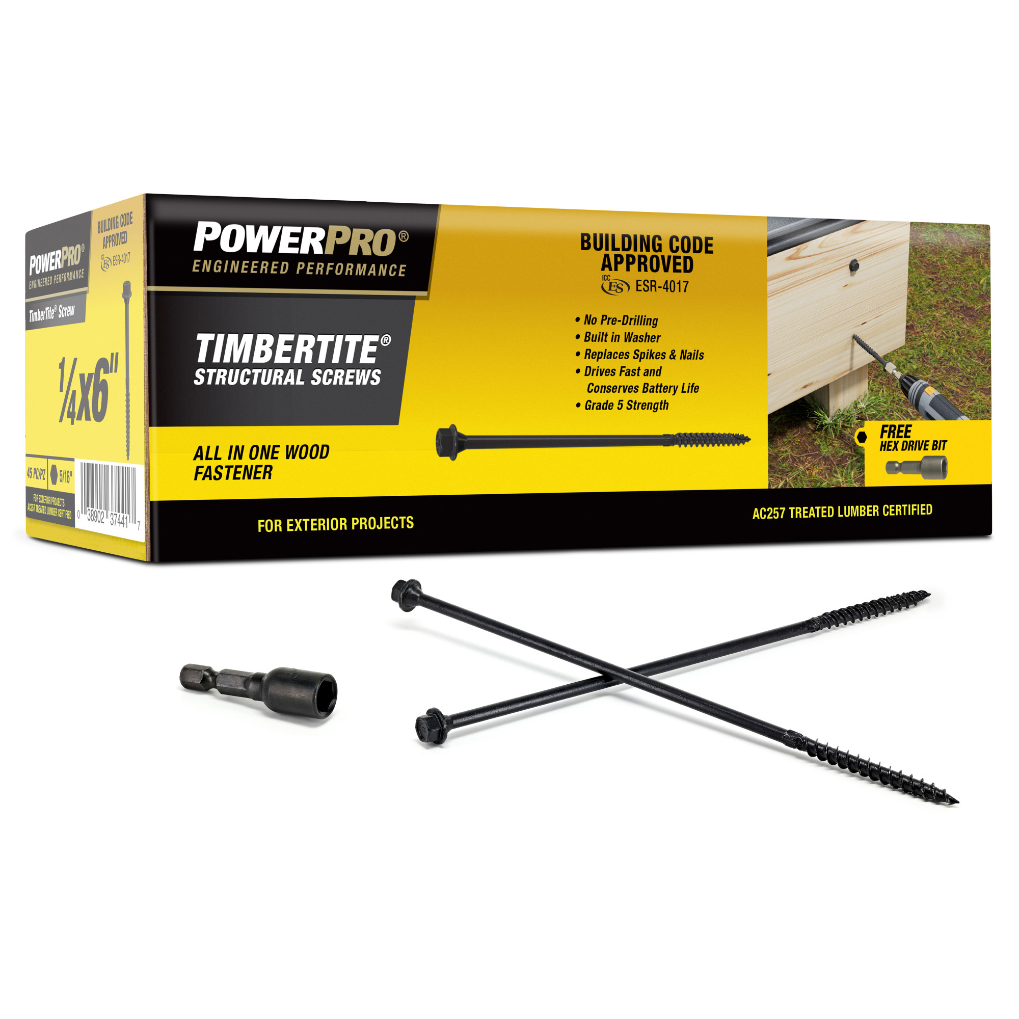 Power Pro TimberTite Structural Screws (1/4 in. x 6 in.) - 45 pc
