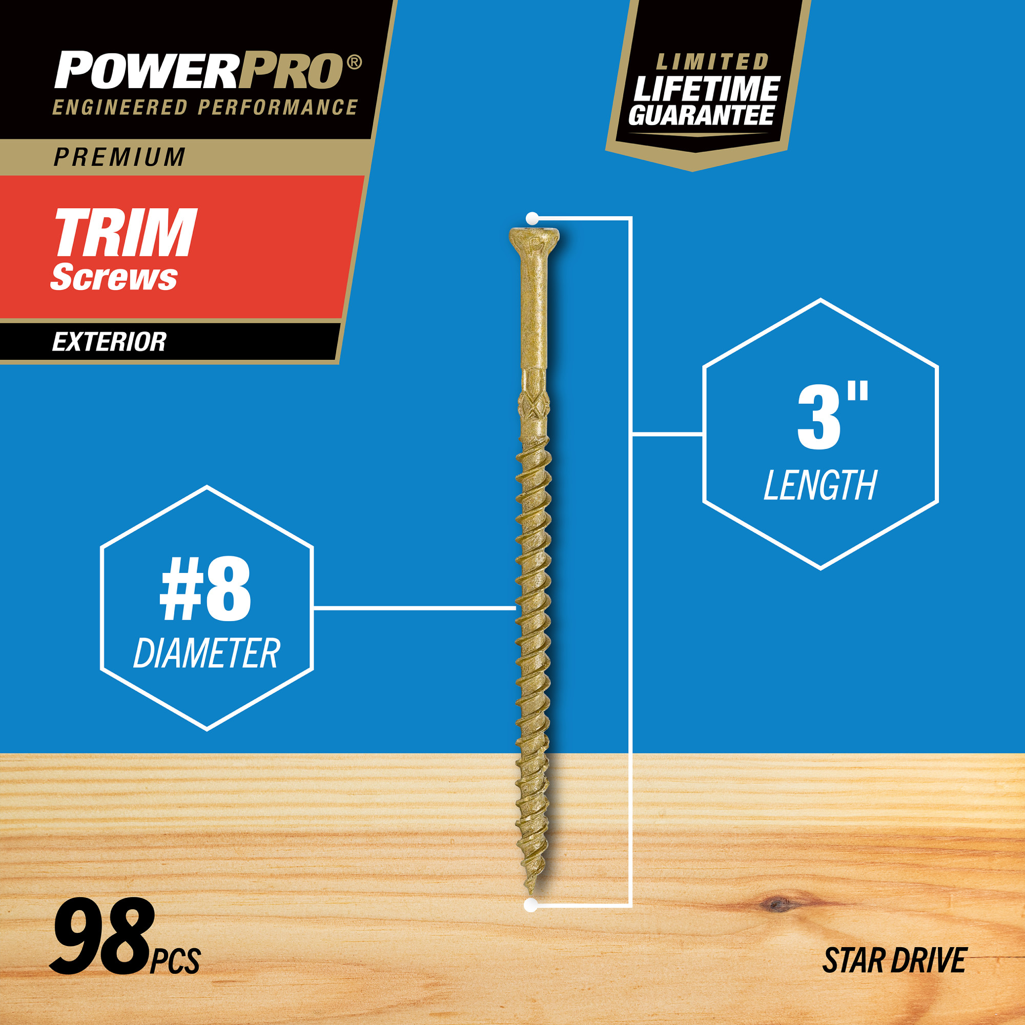Power Pro&reg; Premium Bronze Exterior Trim Screws (#8 x 3 in.) - 98 pc