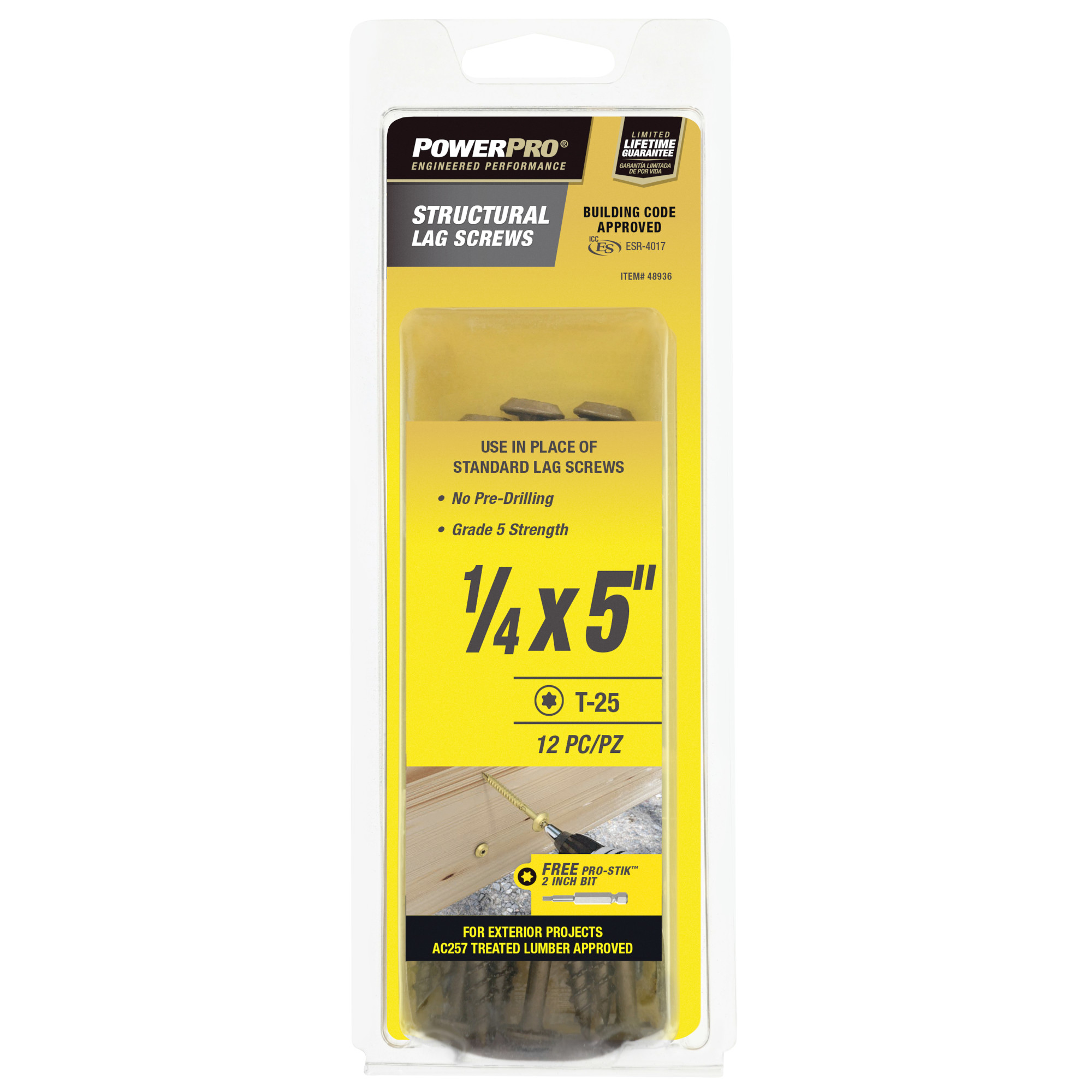 Power Pro Bronze Structural Lag Screws (1/4 in. x 5 in.) - 12 pc