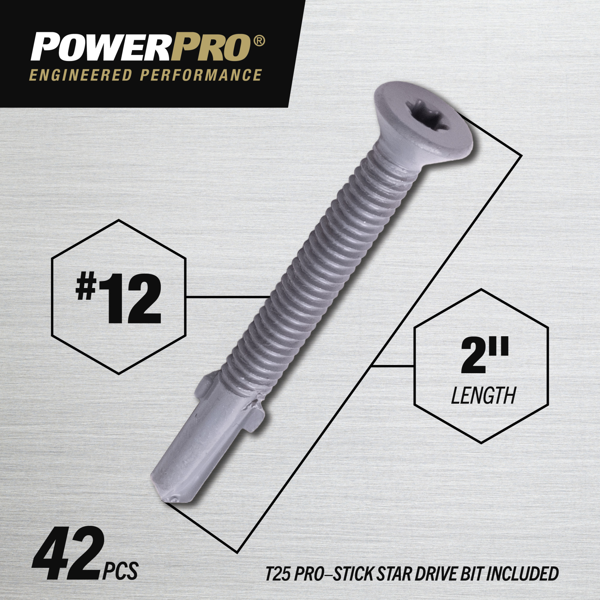 Power Pro Premium Star Drive Flat Sheet Metal Screws (#12-24 x 2 in.) - 42 pc