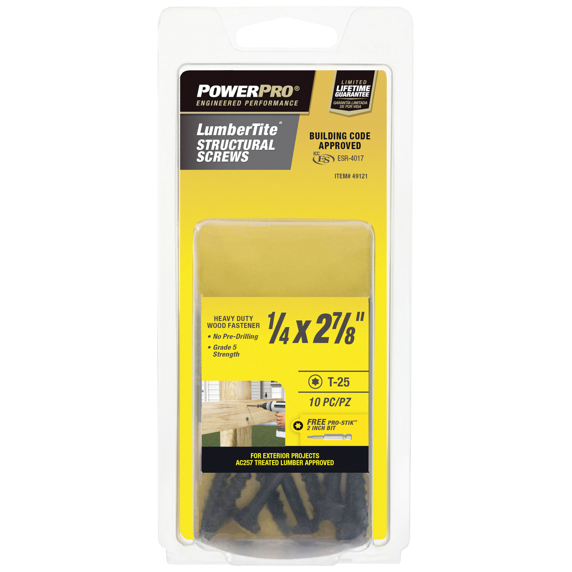 Power Pro Black Lumber-Tite Structural Screws (1/4 in. x 2-7/8 in.) - 10 pc