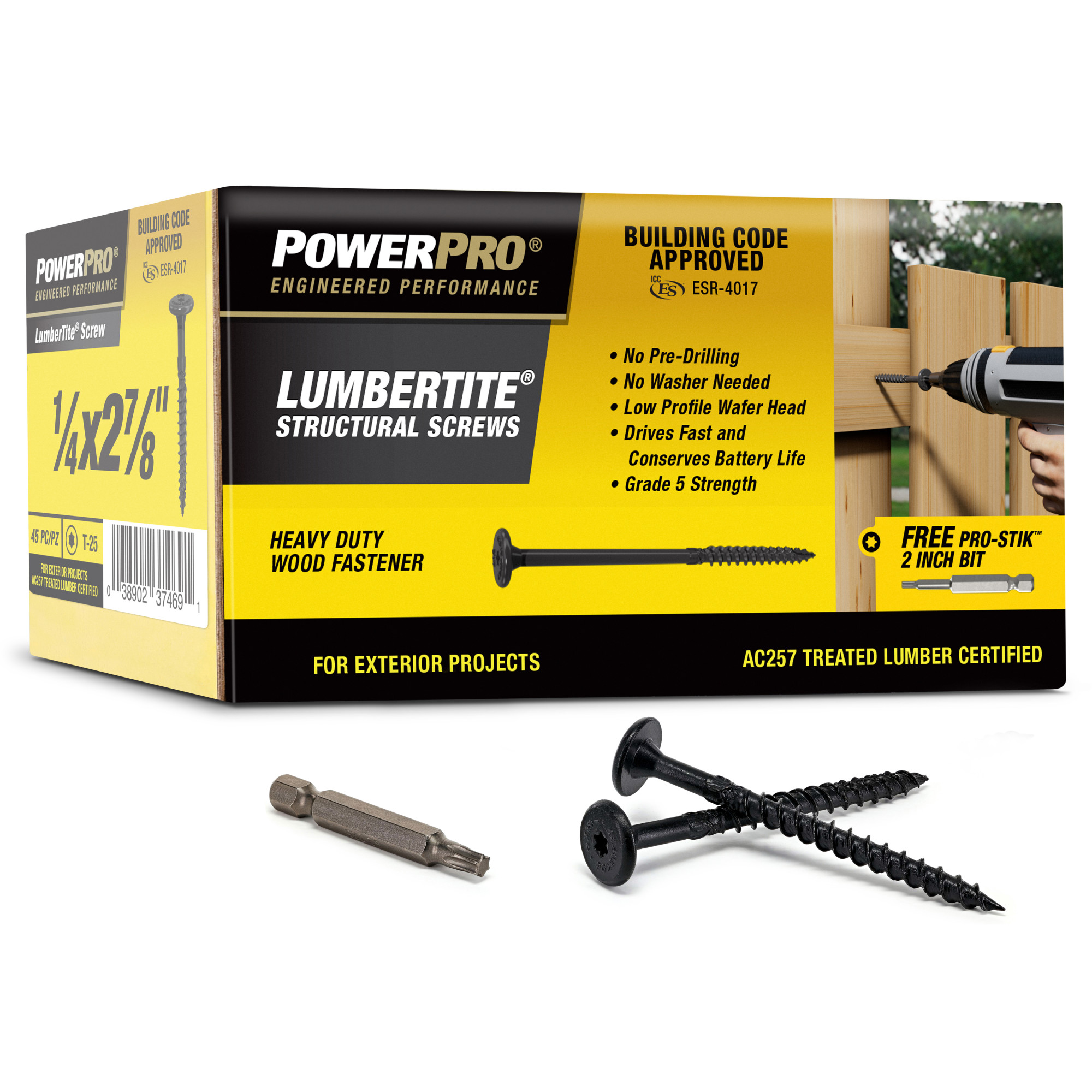 Power Pro Black Lumber-Tite Structural Screws (1/4 in. x 2-7/8 in.) - 45 pc