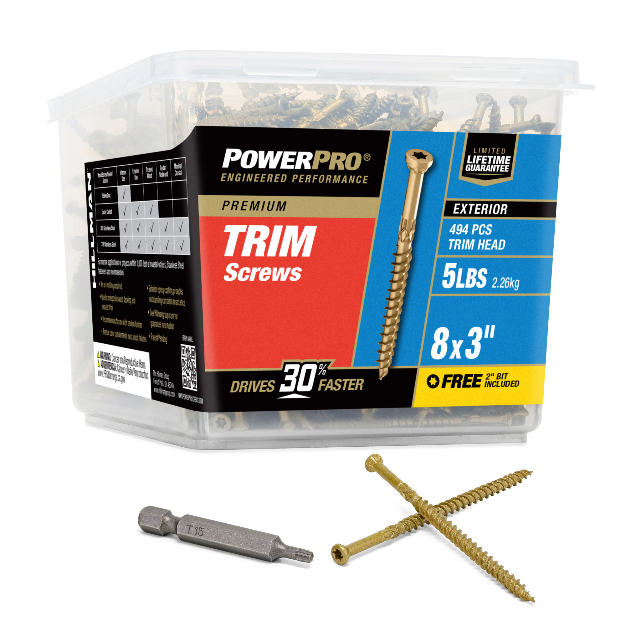 Power Pro® Premium Bronze Exterior Trim Screws (#8 x 3 in.) - 494 pc
