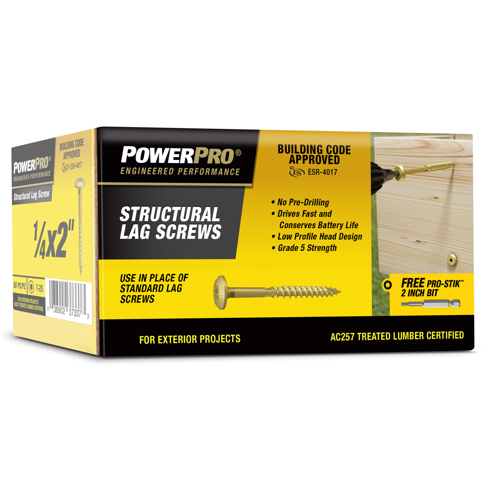 Power Pro Bronze Structural Lag Screws (1/4 in. x 2 in.) - 50 pc