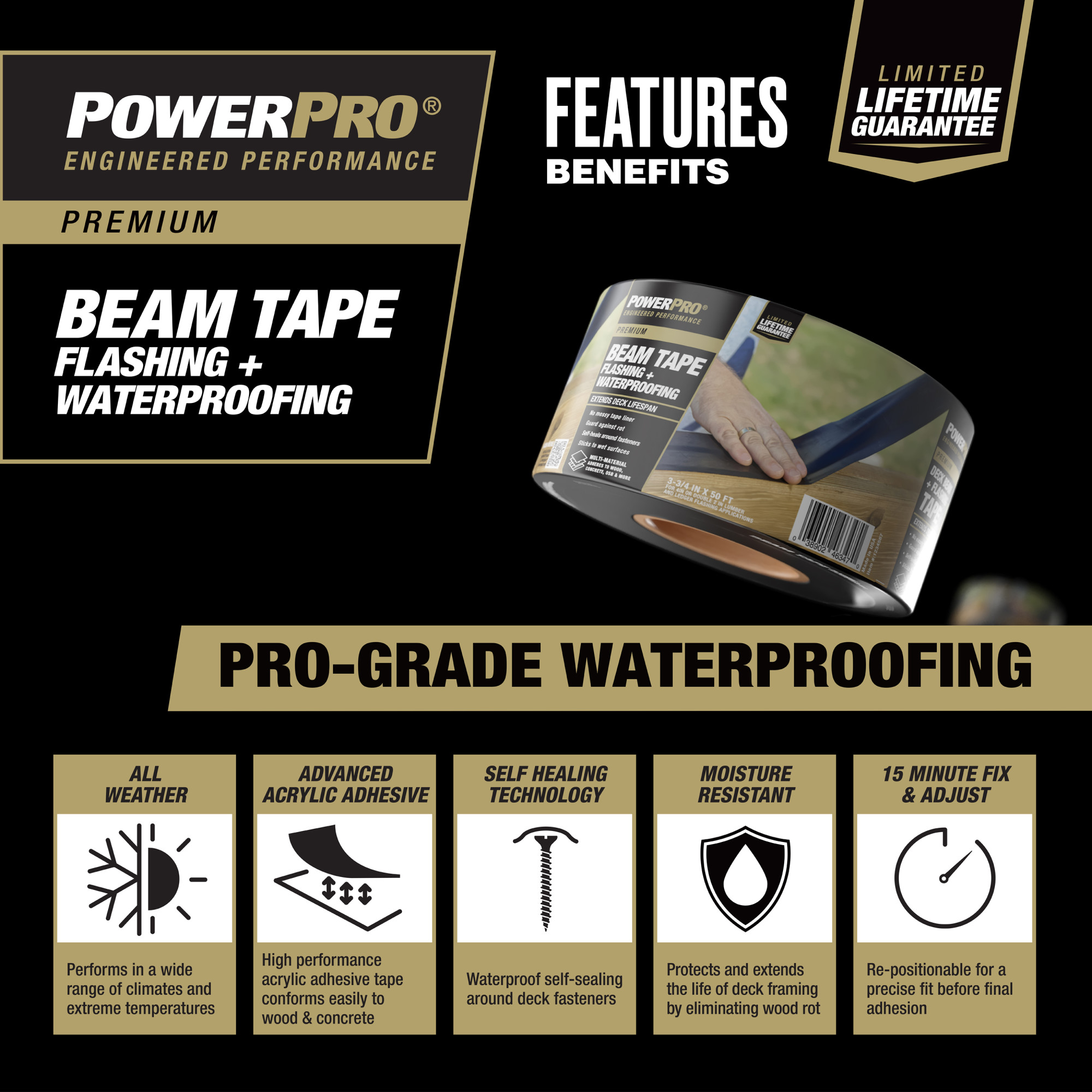Power Pro Premium Exterior Deck Beam Flashing Tape (3.78 in. x 50 ft.)