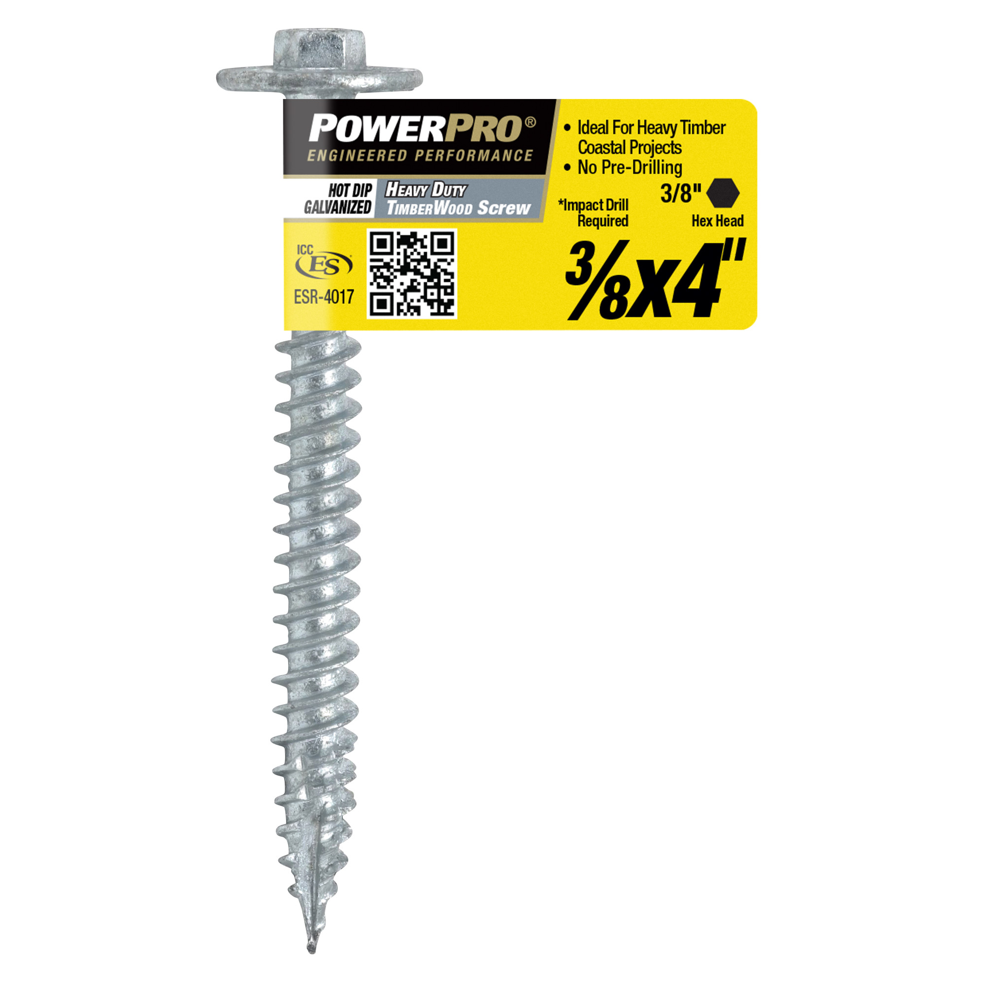 Power Pro HDG Heavy Duty TimberWood Structural Screws (3/8 in. x 4 in.) - 1pc