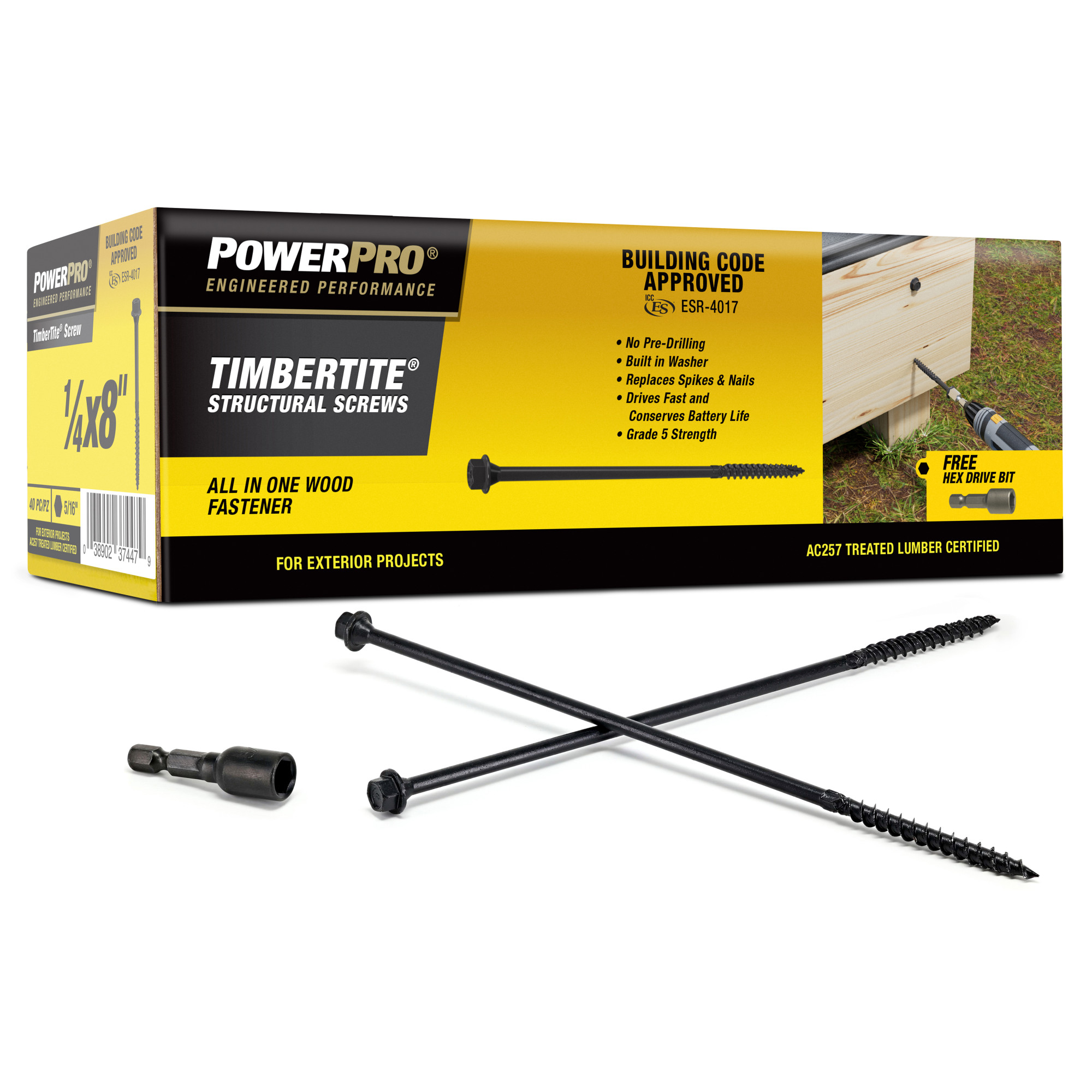 Power Pro TimberTite Structural Screws (1/4 in. x 8 in.) - 40 pc