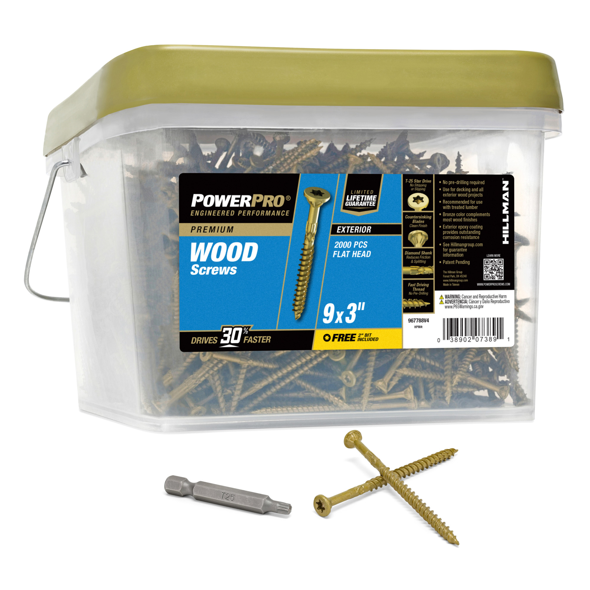 Power Pro Premium Exterior Wood Screws (#9 x 3 in.) - 2000 pc