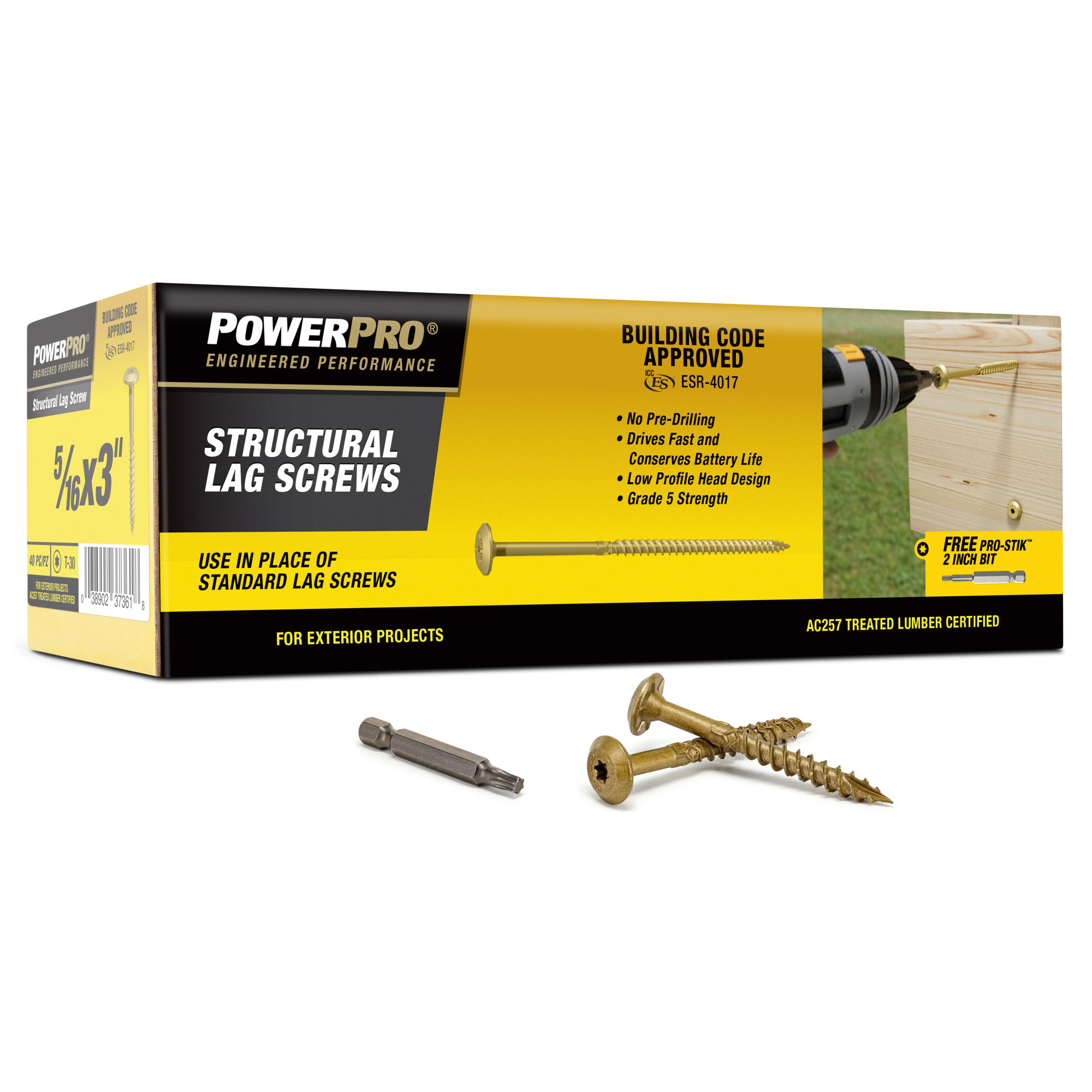 Power Pro Bronze Structural Lag Screws (5/16 in. x 3 in.) - 40 pc