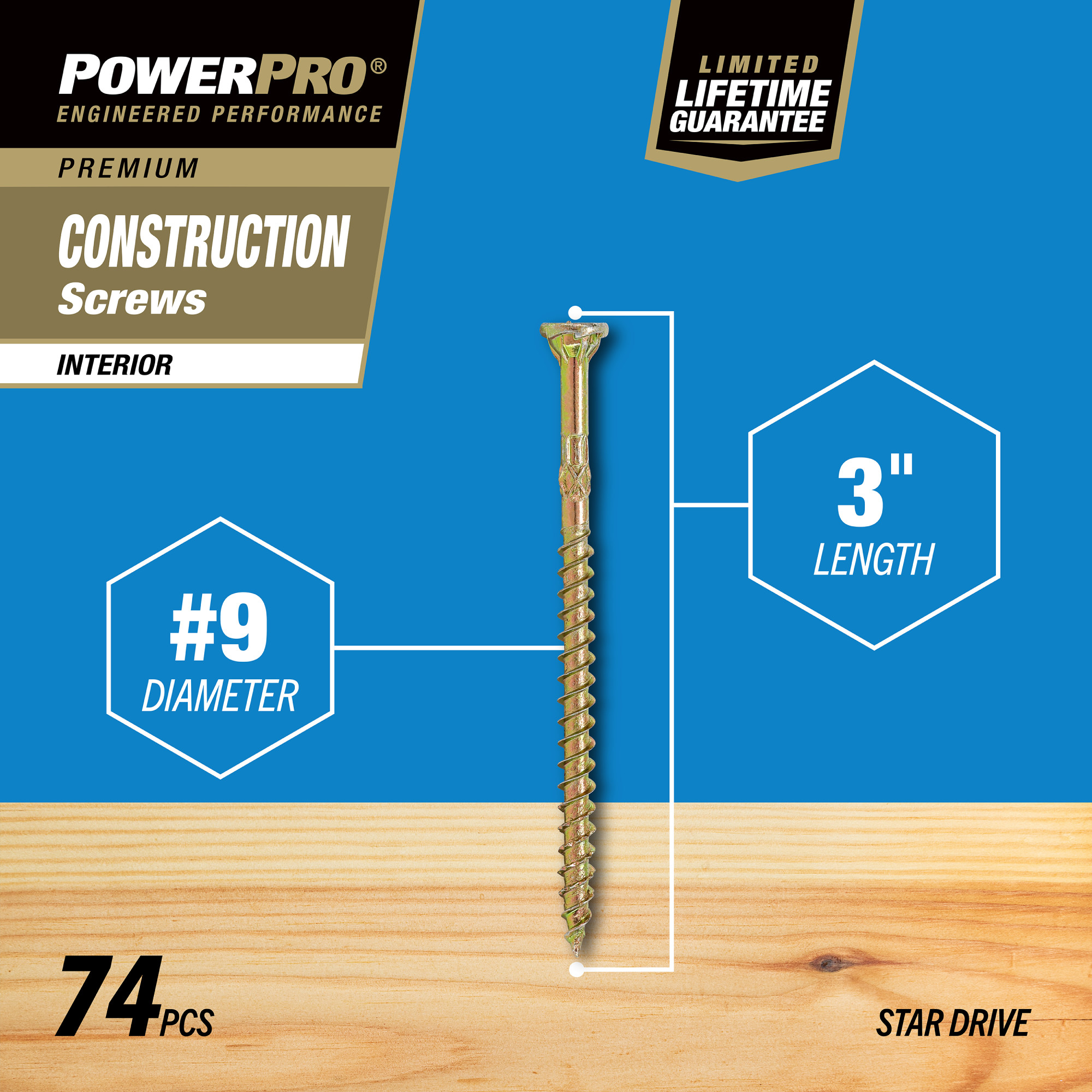 Power Pro Premium Interior Construction Screws (#9 x 3 in.) - 74 pc