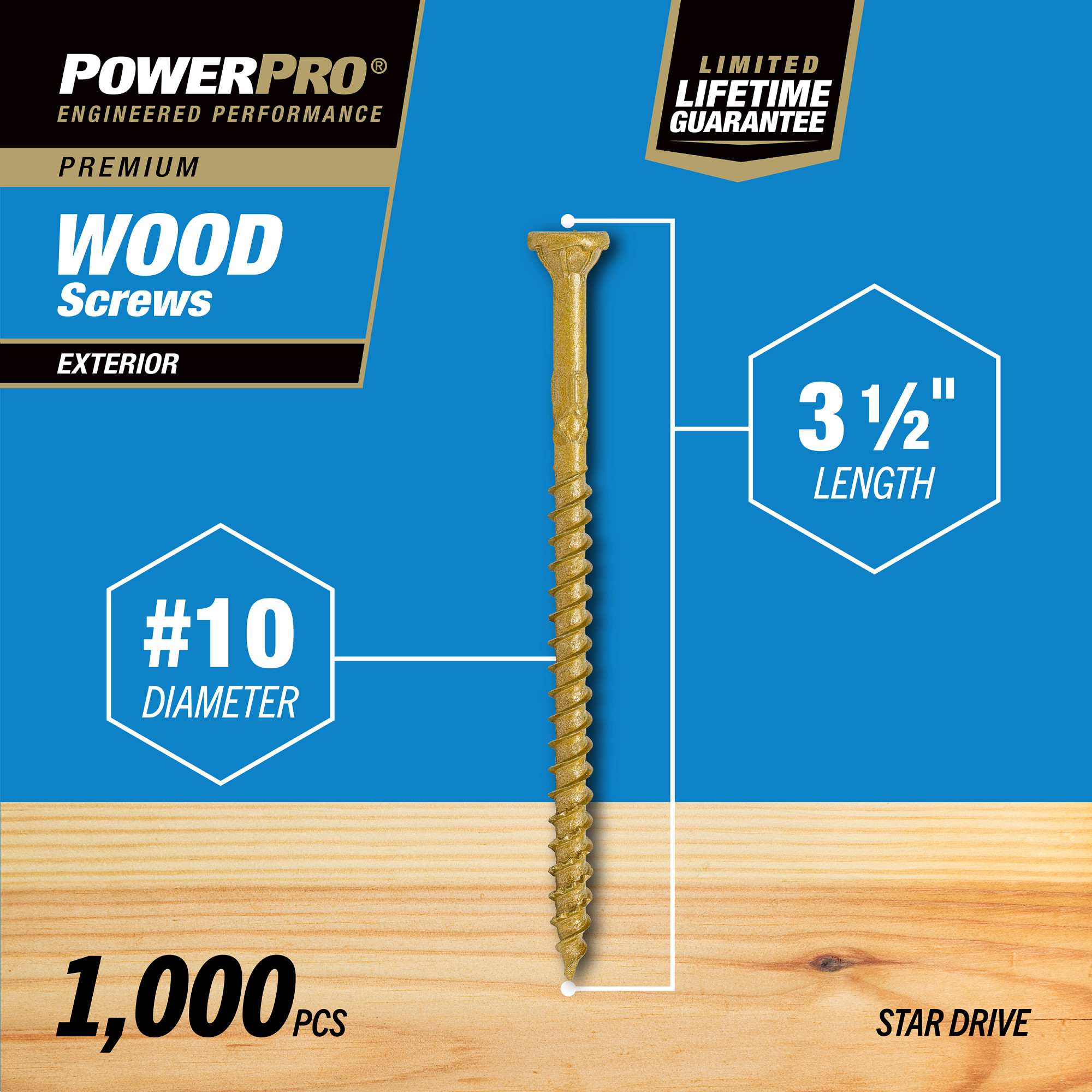 Power Pro Premium Exterior Wood Screws (#10 x 3-1/2 in.) - 1000 pc