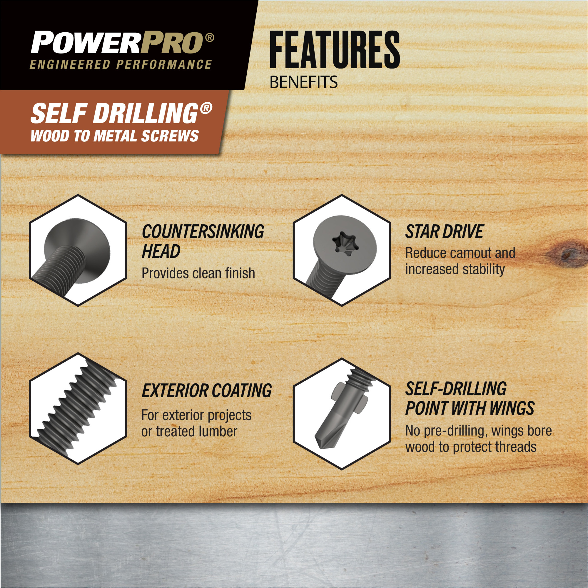 Power Pro Prower Pro Premium Flat Gray Epoxy Self-Drilling Screws (&frac14;"-20 &times; 2-&frac34;") 360pc