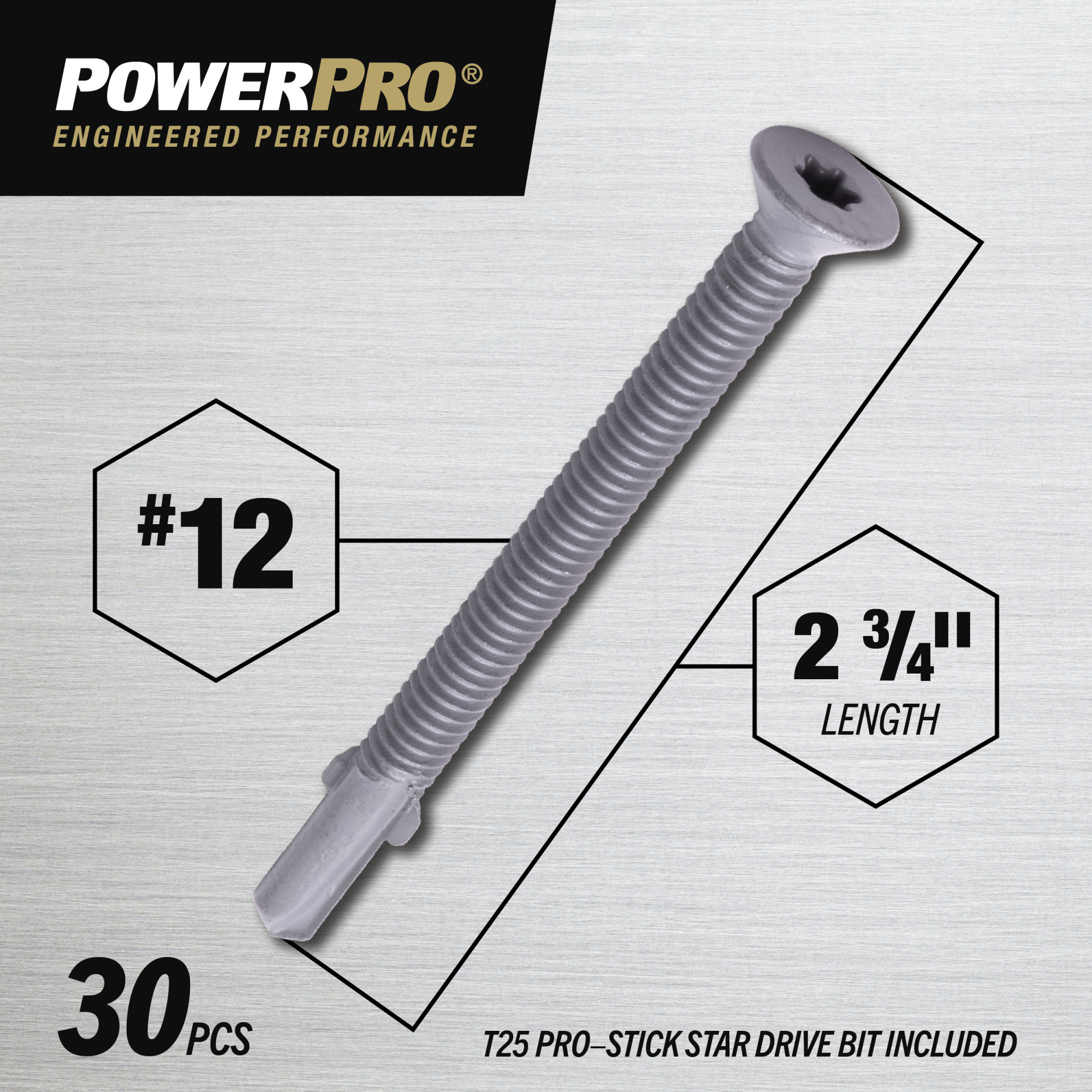 Power Pro Prower Pro Premium Flat Gray Epoxy Self-Drilling Screws (#12-24 × 2-¾") 30pc