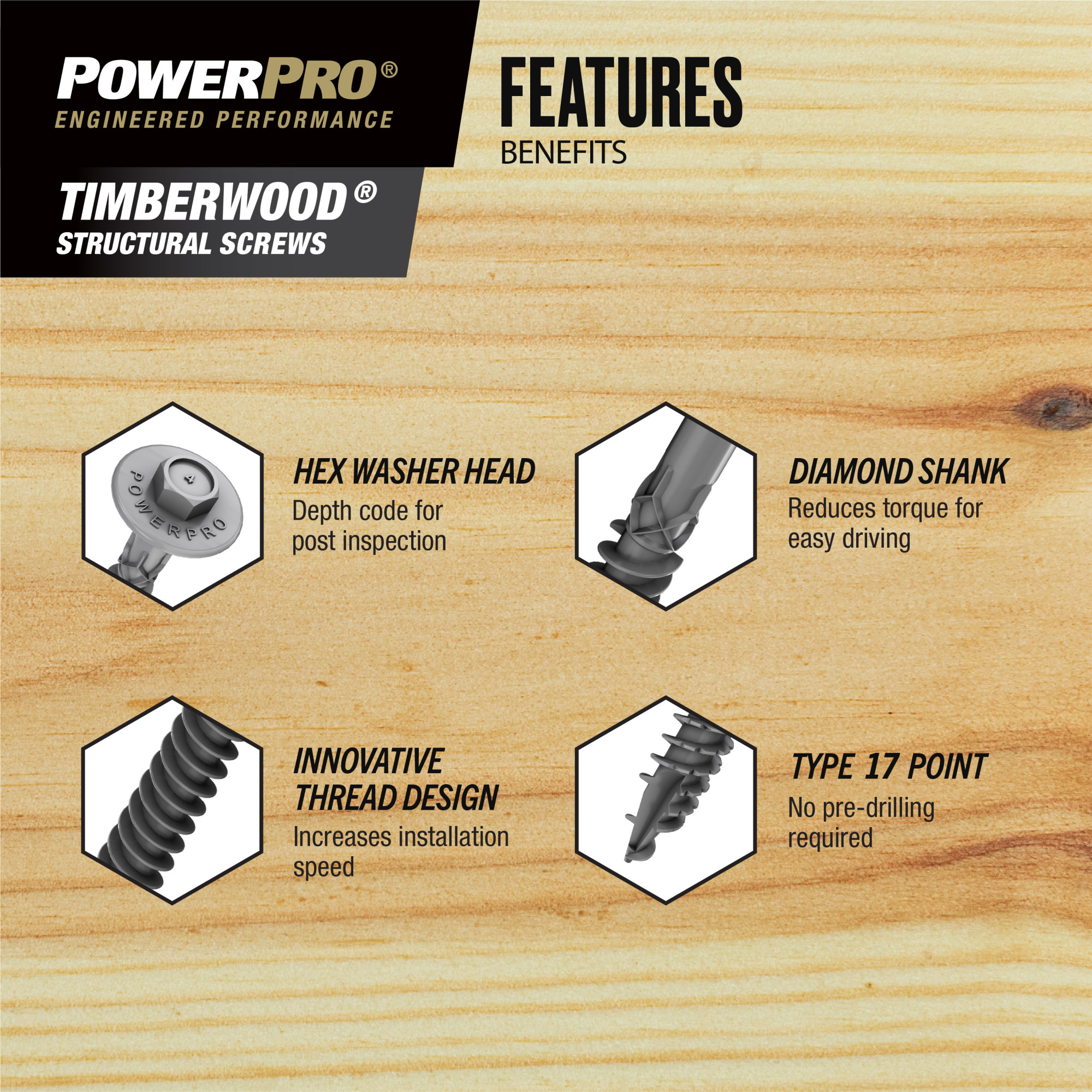 Power Pro HDG Heavy Duty TimberWood Structural Screws (3/8 in. x 10 in.) - 1pc