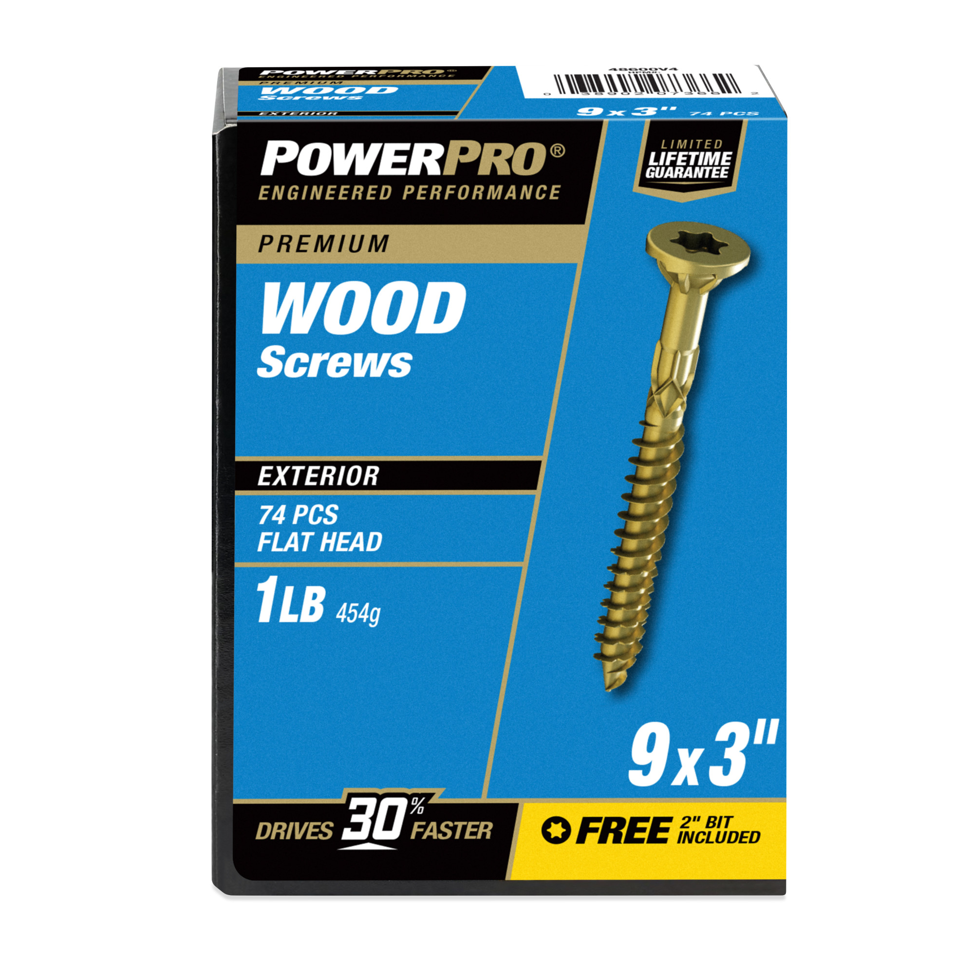Power Pro Premium Exterior Wood Screws (#9 x 3 in.) - 74 pc
