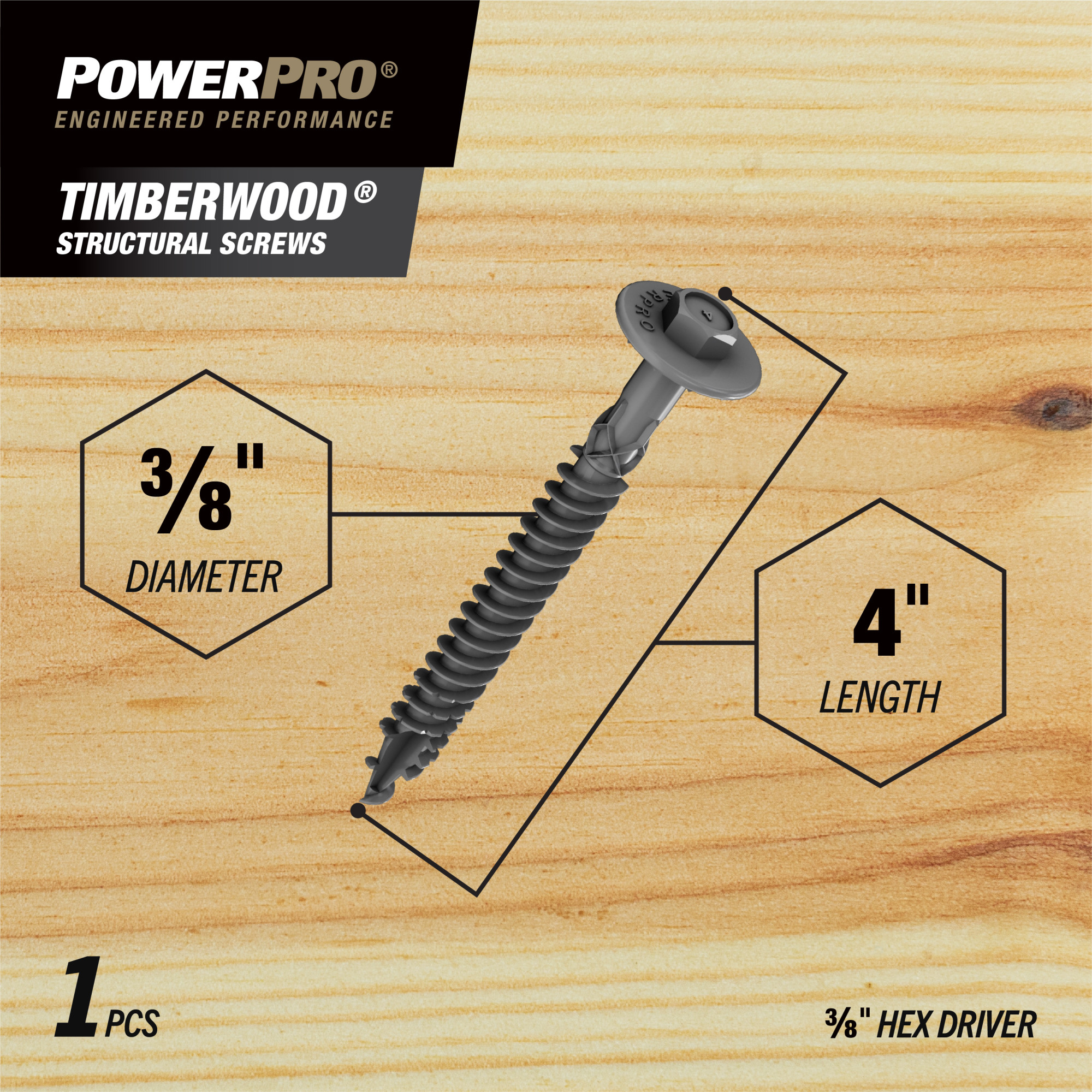 Power Pro HDG Heavy Duty TimberWood Structural Screws (3/8 in. x 4 in.) - 1pc
