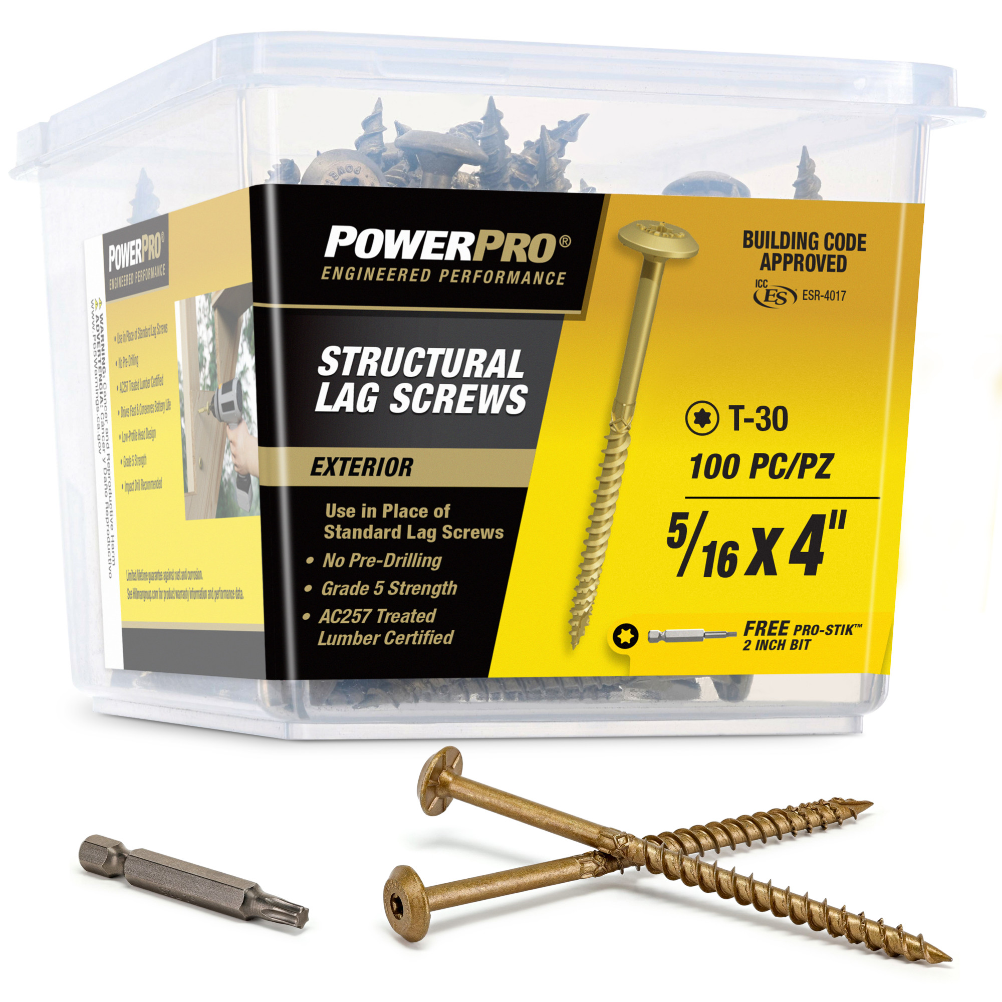 Power Pro Bronze Structural Lag Screws (5/16 in. x 4 in.) - 100 pc