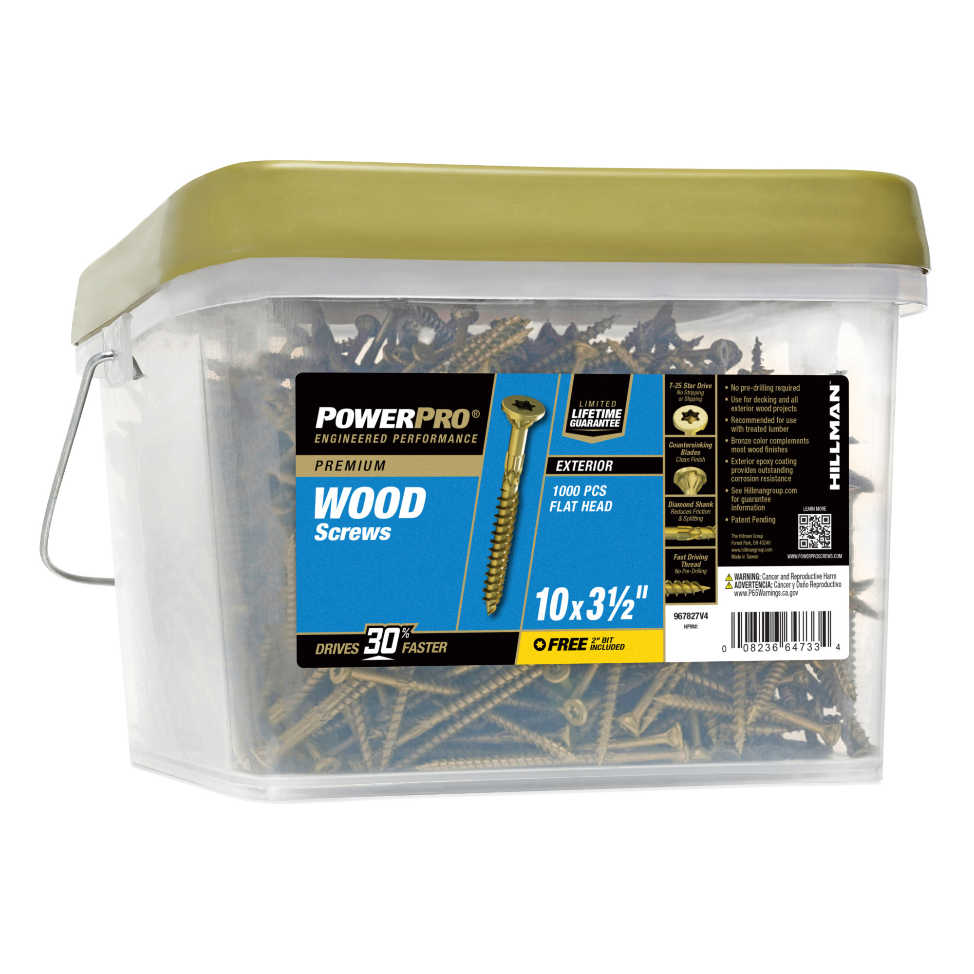 Power Pro Premium Exterior Wood Screws (#10 x 3-1/2 in.) - 1000 pc