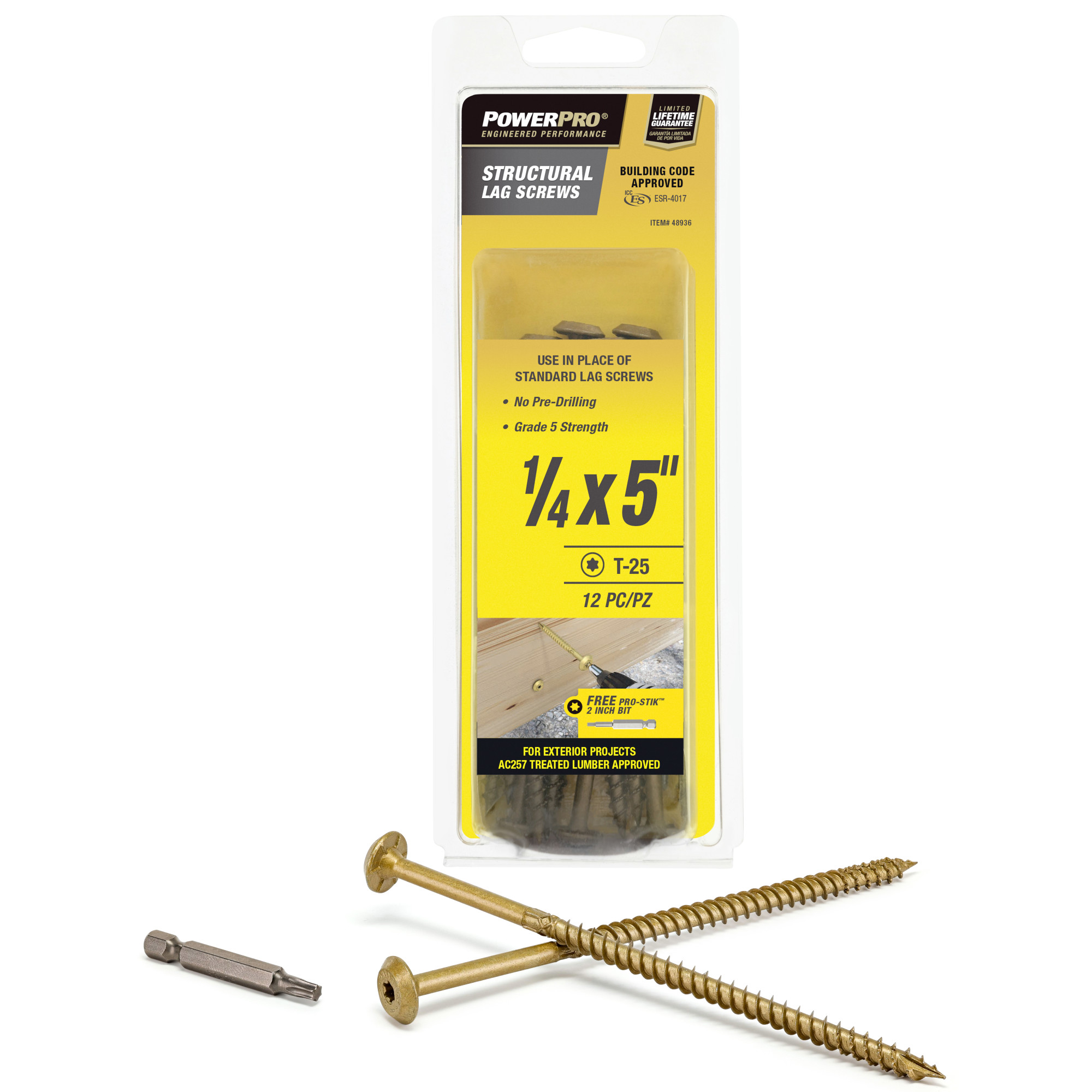 Power Pro Bronze Structural Lag Screws (1/4 in. x 5 in.) - 12 pc