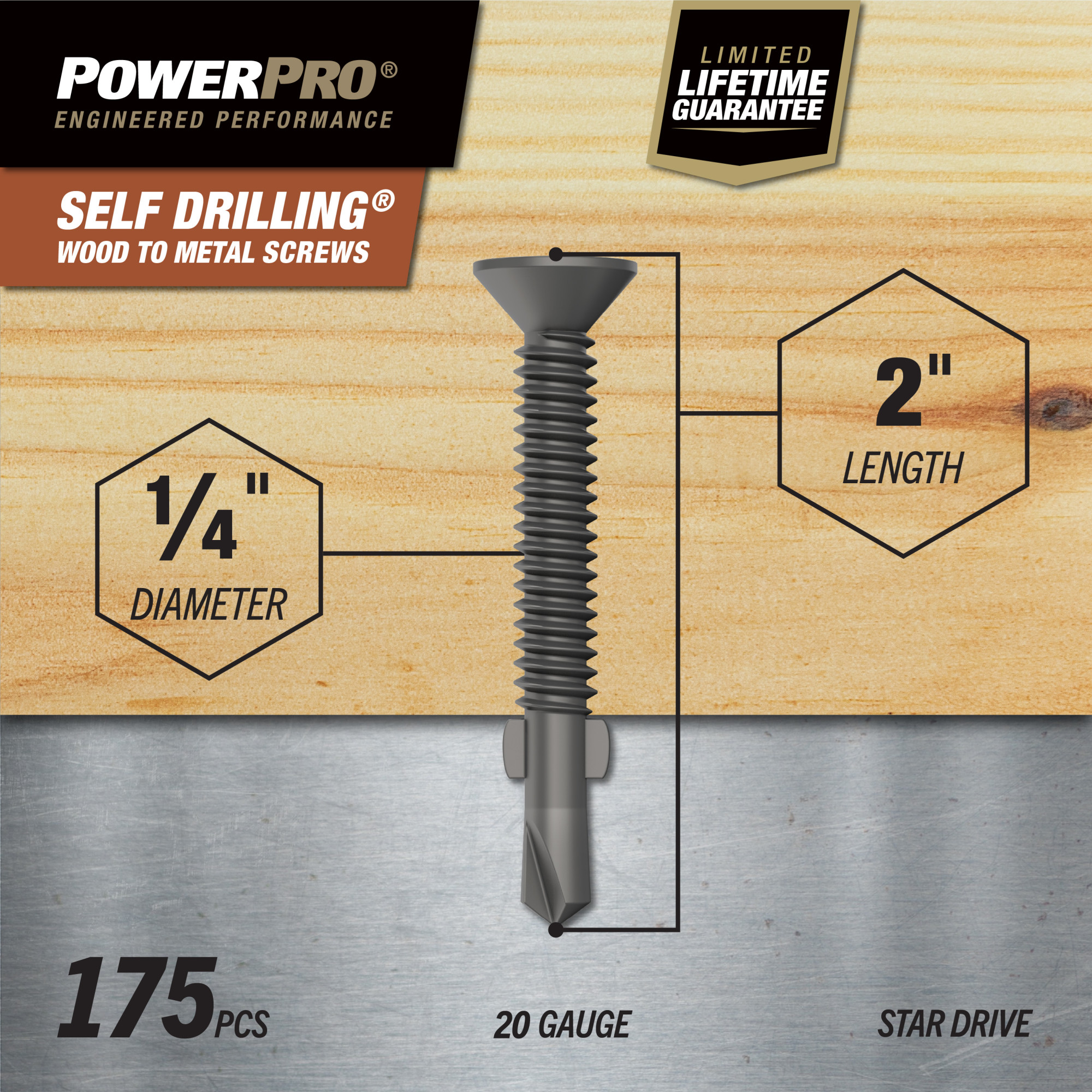 Power Pro Prower Pro Premium Flat Gray Epoxy Self-Drilling Screws (¼"-20 × 2 in.) 175pc