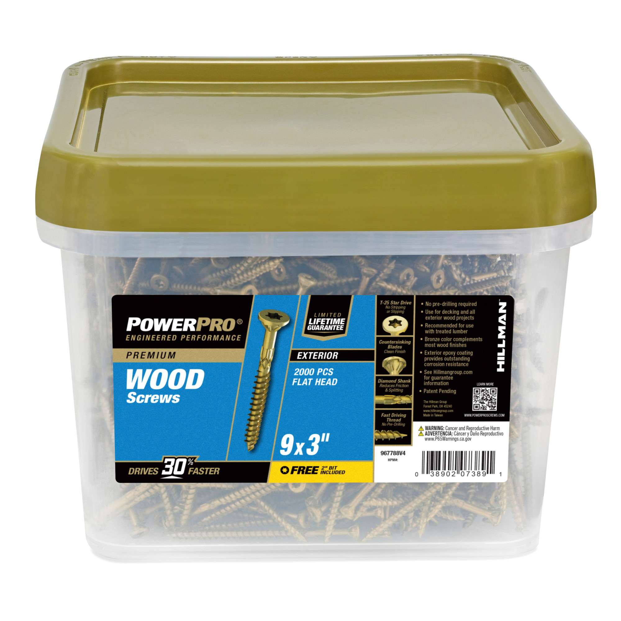 Power Pro Premium Exterior Wood Screws (#9 x 3 in.) - 2000 pc