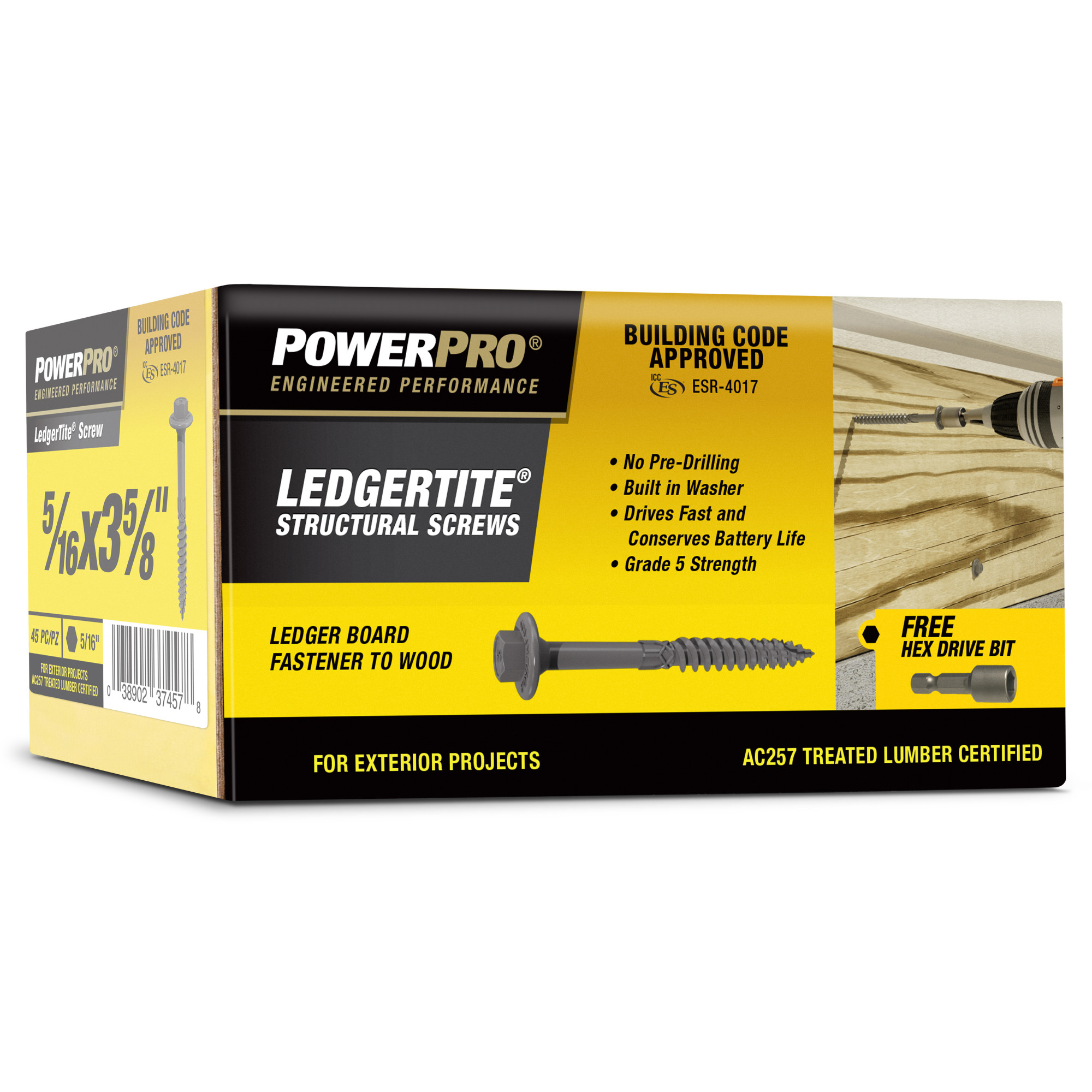 Power Pro Gray Ledger-Tite Structural Screws (5/16 in. x 3-5/8 in.) - 45 pc