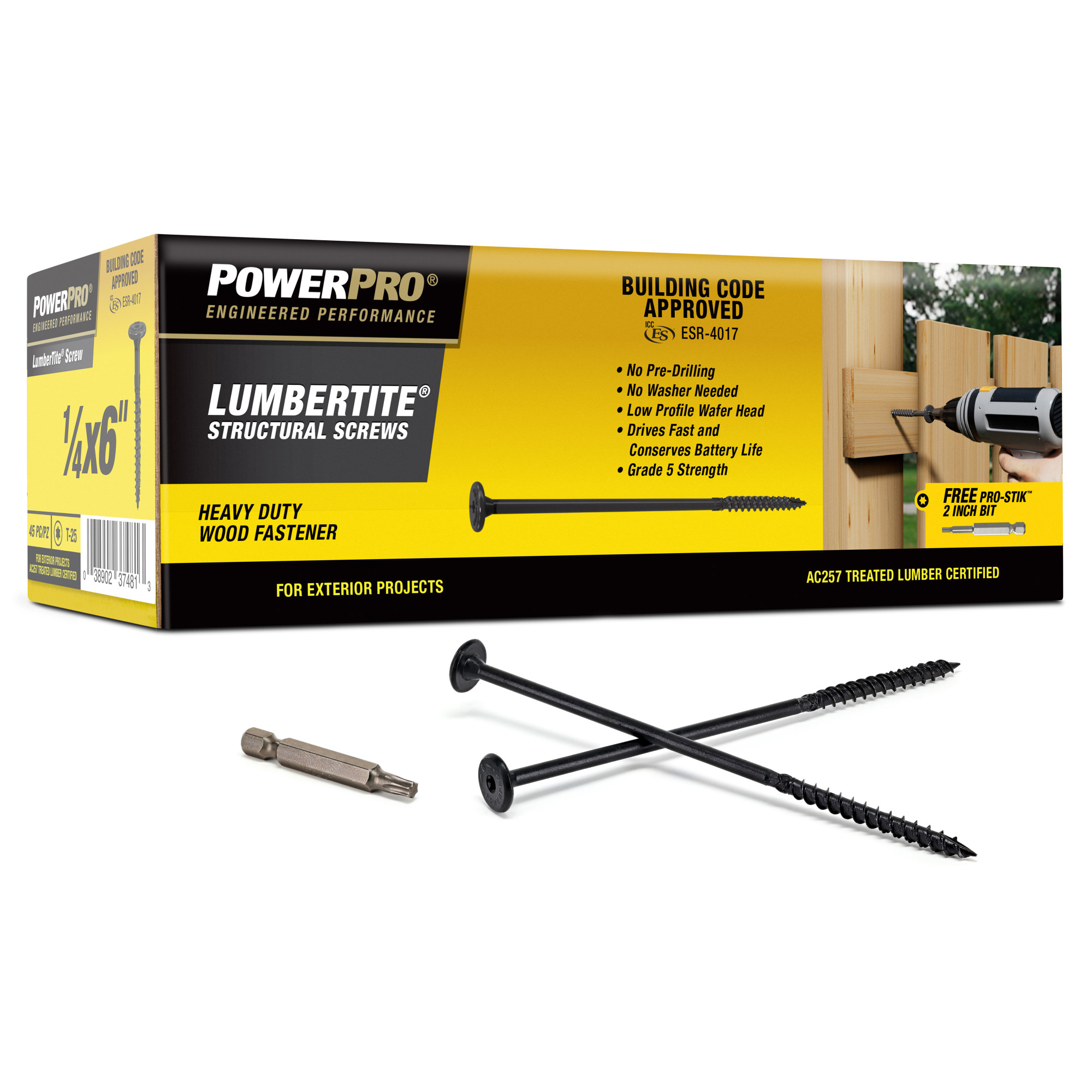 Power Pro Black Lumber-Tite Structural Screws (1/4 in. x 6 in.) - 45 pc
