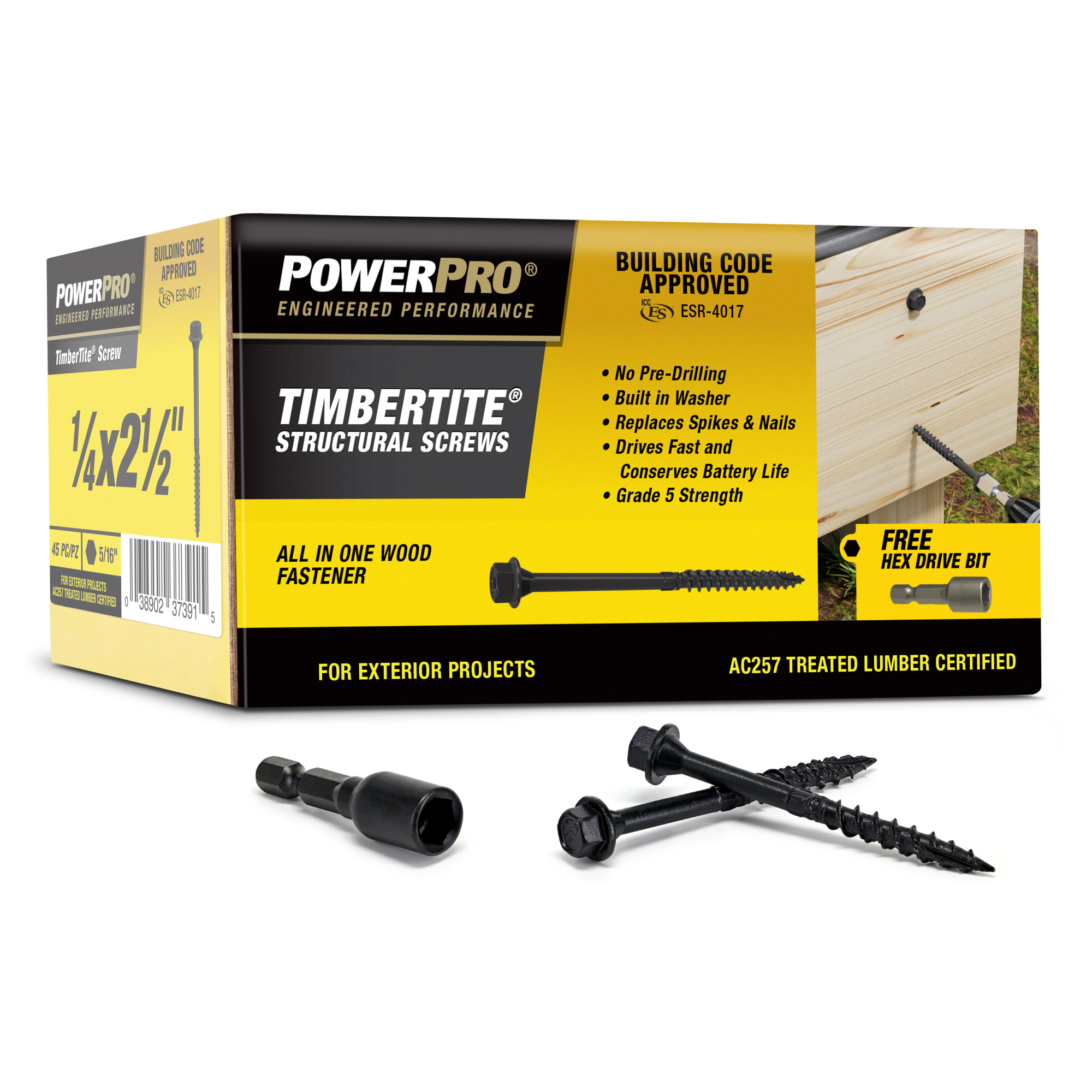 Power Pro TimberTite Structural Screws (1/4 in. x 2-1/2 in.) - 45 pc
