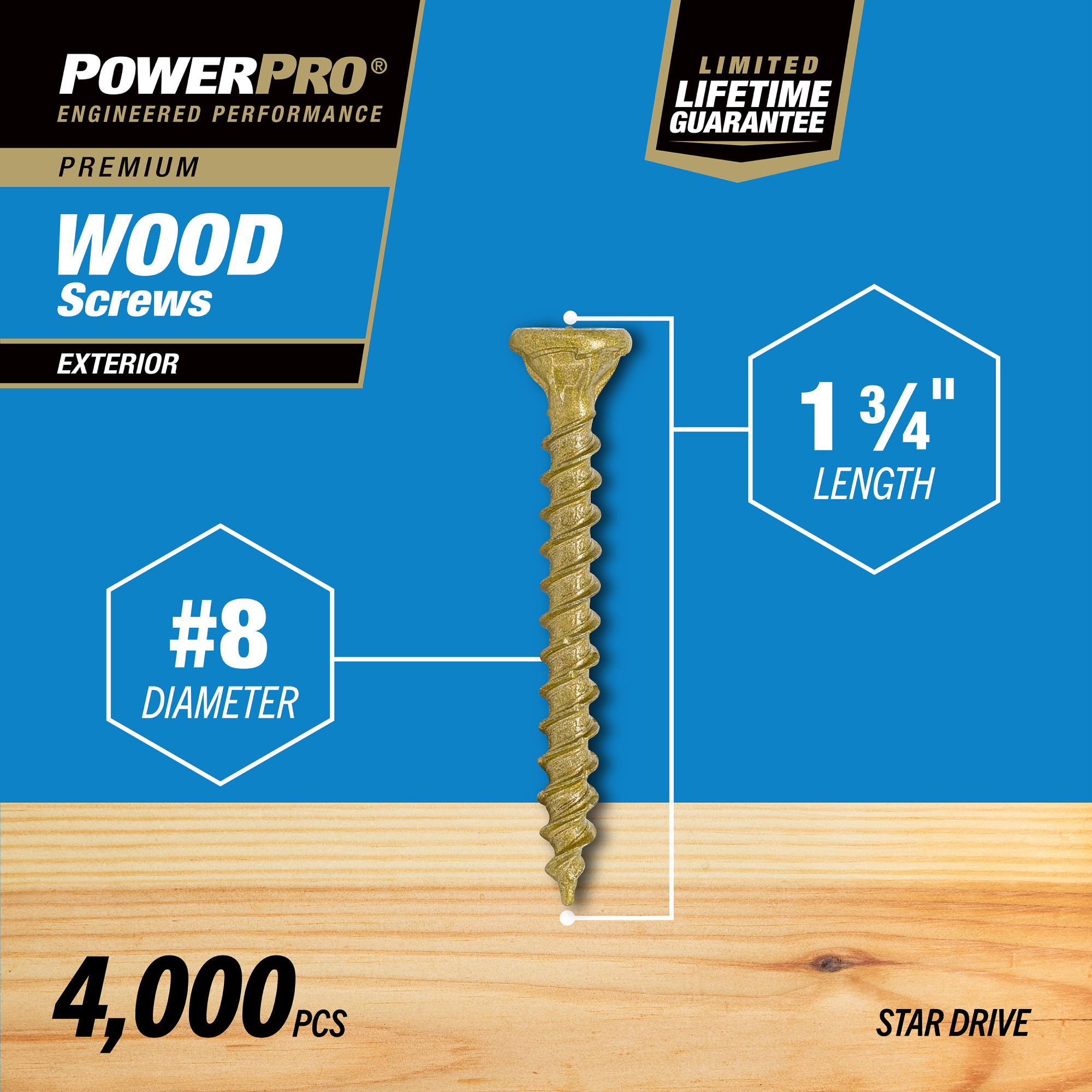 Power Pro Premium Exterior Wood Screws (#8 x 1-3/4 in.) - 4000 pc