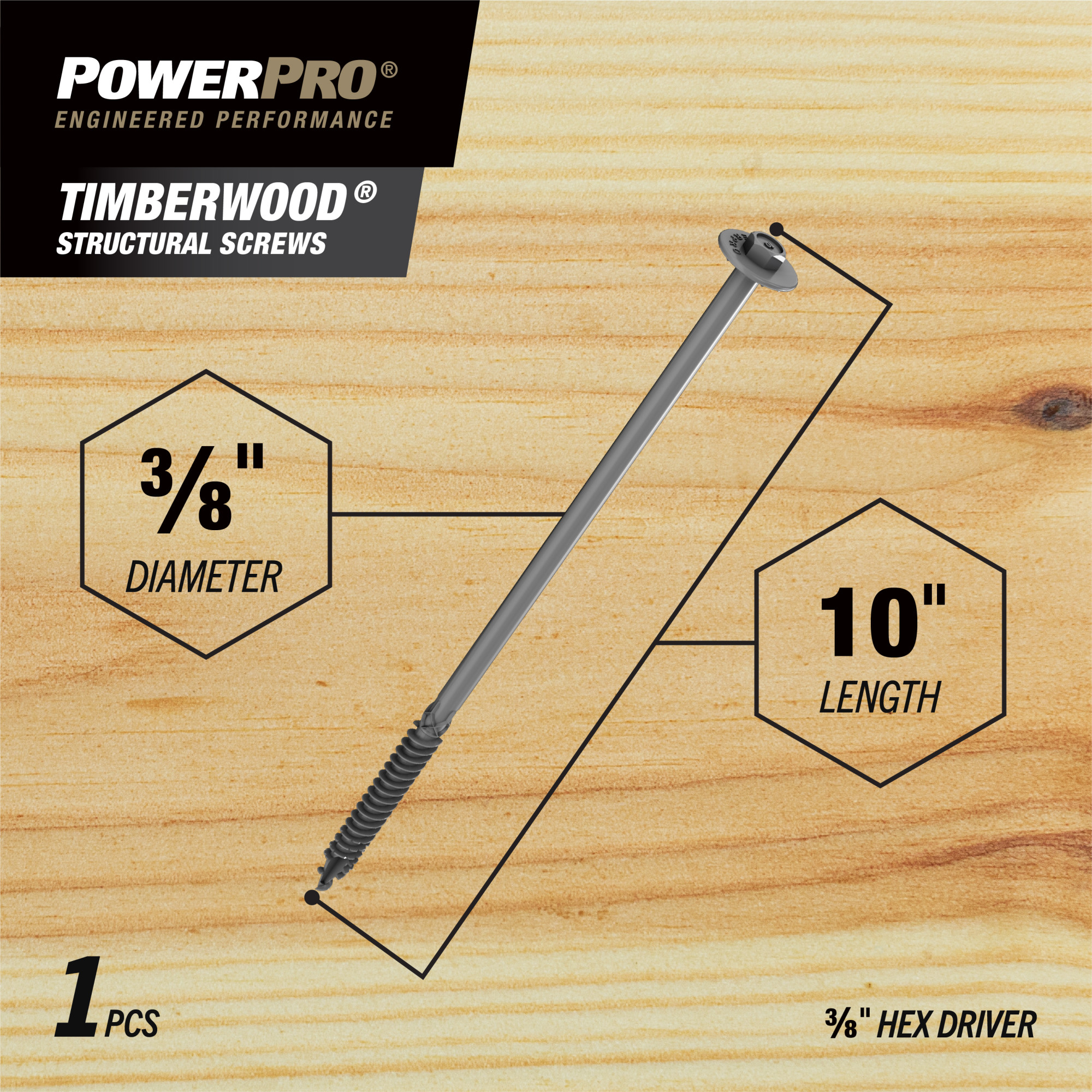 Power Pro HDG Heavy Duty TimberWood Structural Screws (3/8 in. x 10 in.) - 1pc