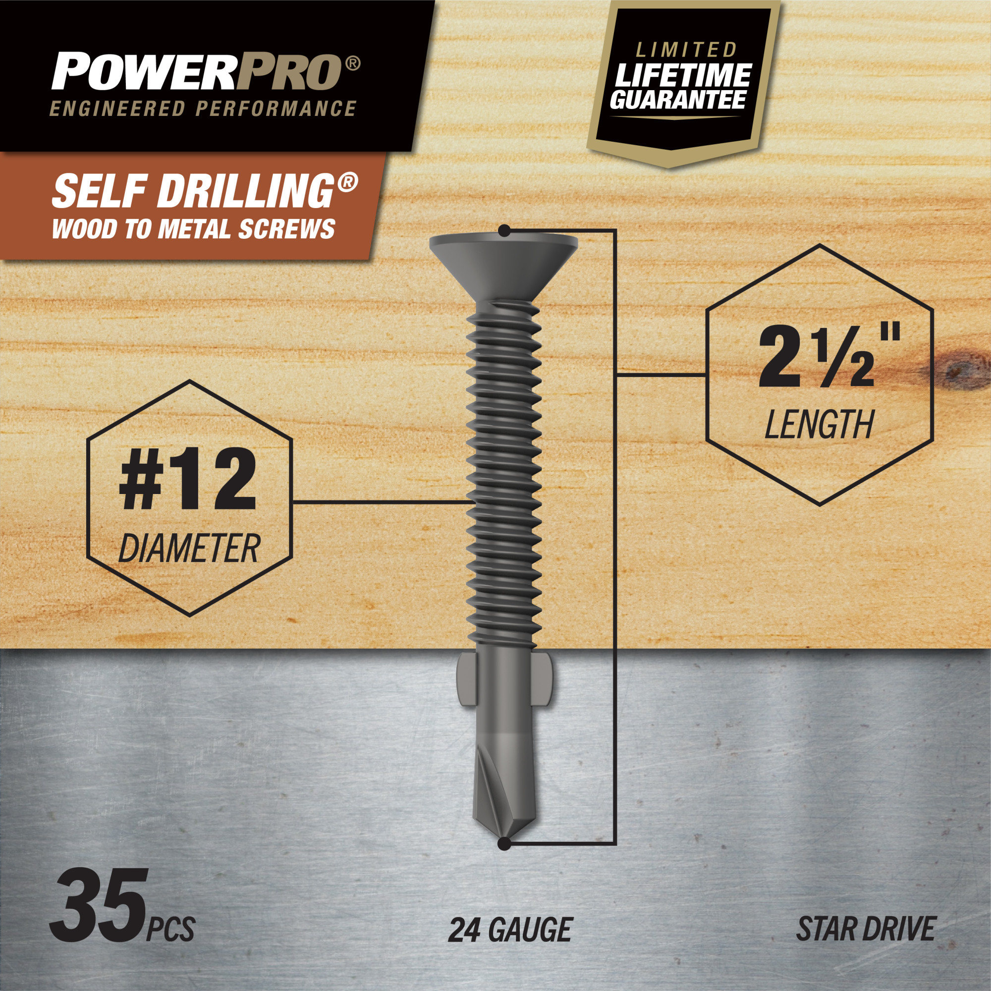 Power Pro Prower Pro Premium Flat Gray Epoxy Self-Drilling Screws (#12-24 × 2-½") 35pc